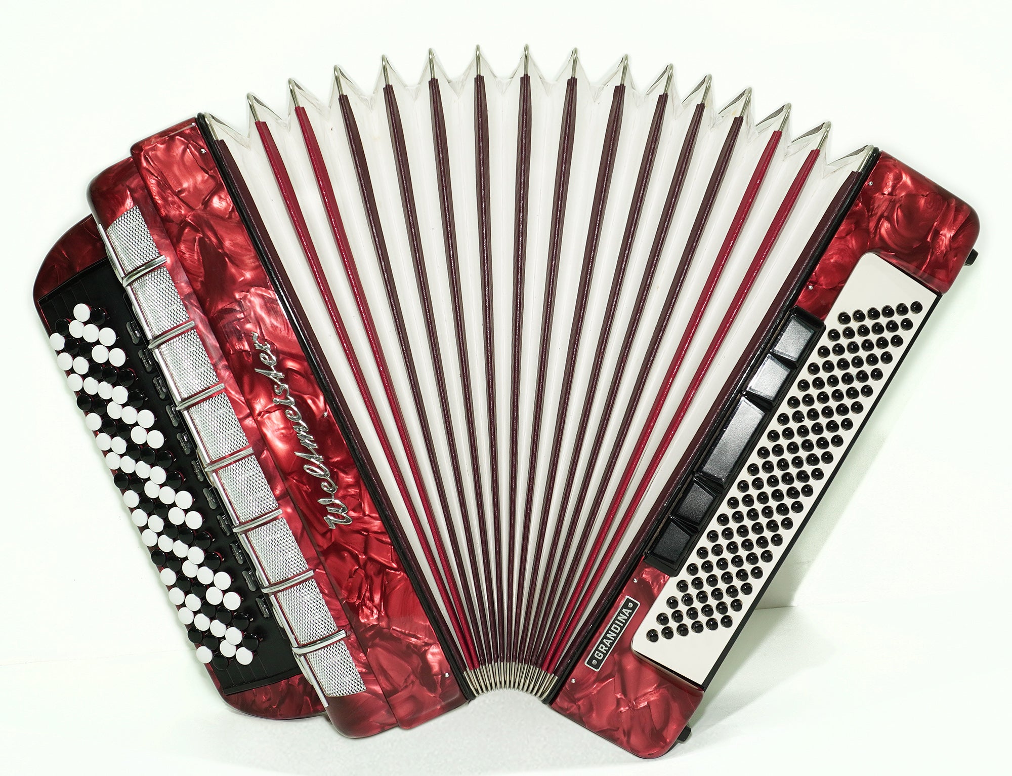 Weltmeister Grandina Button Accordion made in Germany, Concert Bayan B Griff Stradella, New Straps Soft Case, Professional 5 Row Accordion, 2580