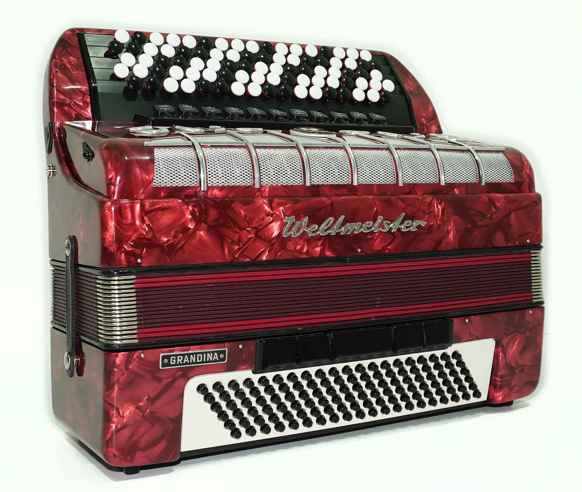 Weltmeister Grandina Button Accordion made in Germany, Concert Bayan B Griff Stradella, New Straps Soft Case, Professional 5 Row Accordion, 2580
