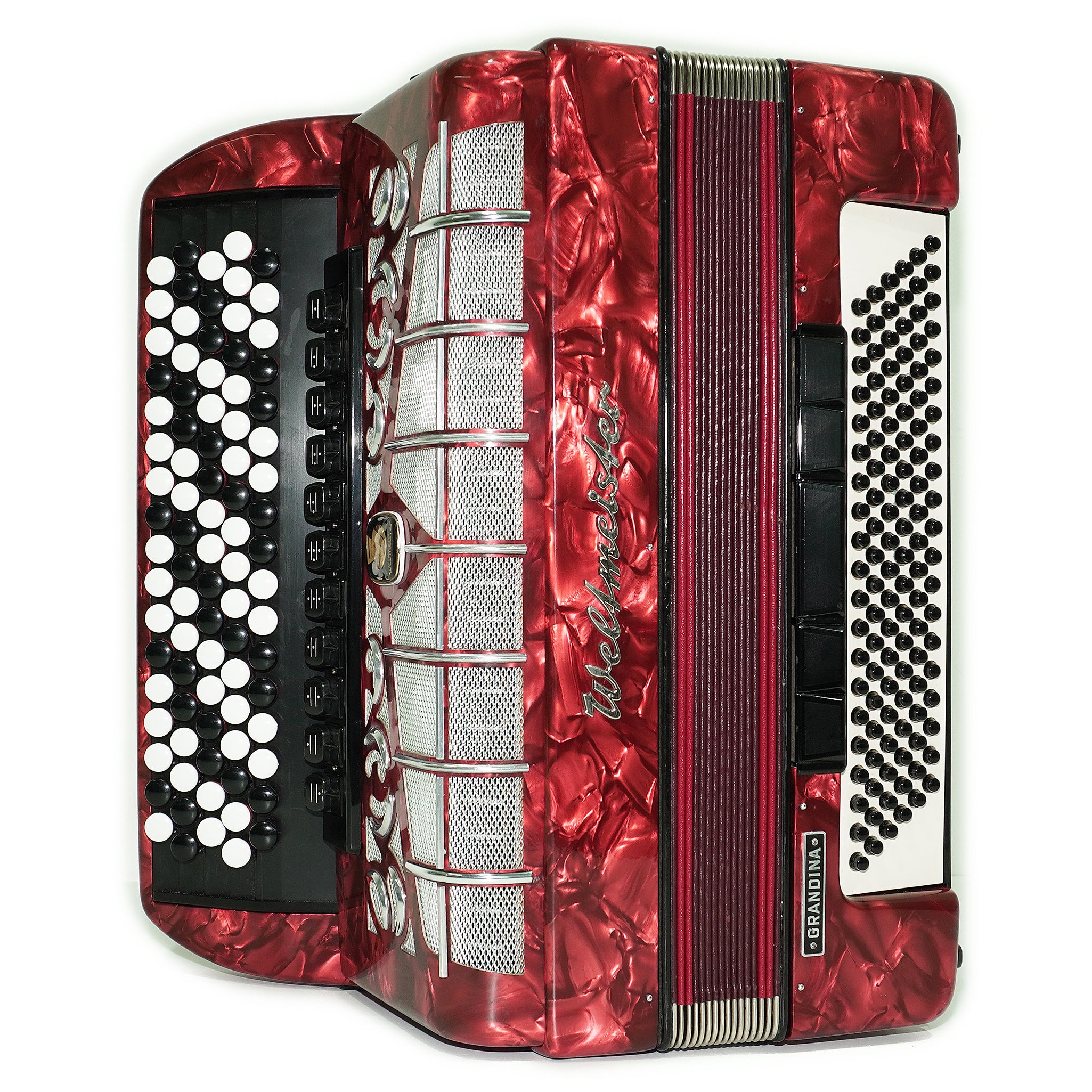 Weltmeister Grandina Button Accordion made in Germany, Concert Bayan B Griff Stradella, New Straps Soft Case, Professional 5 Row Accordion, 2580