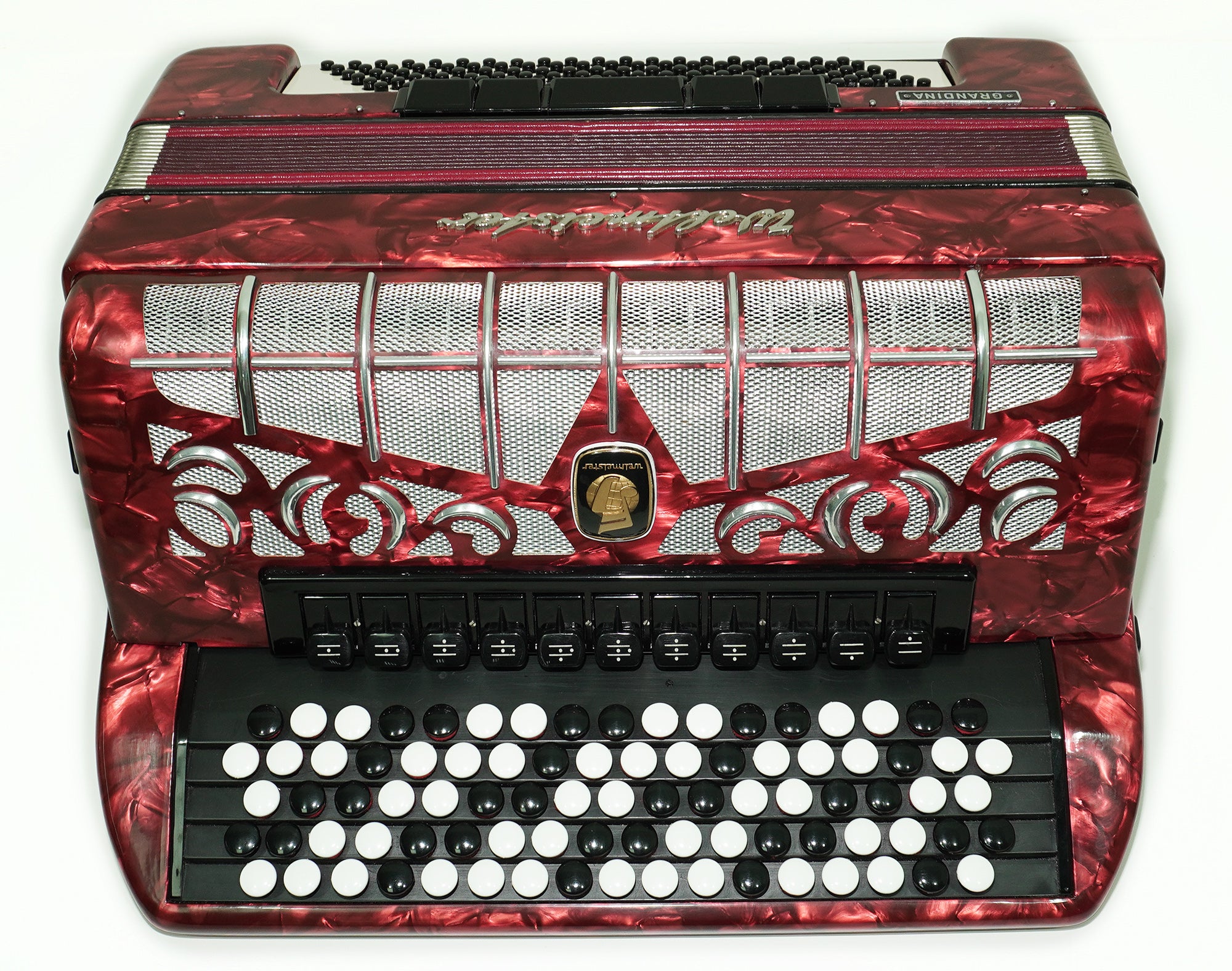 Weltmeister Grandina Button Accordion made in Germany, Concert Bayan B Griff Stradella, New Straps Soft Case, Professional 5 Row Accordion, 2580