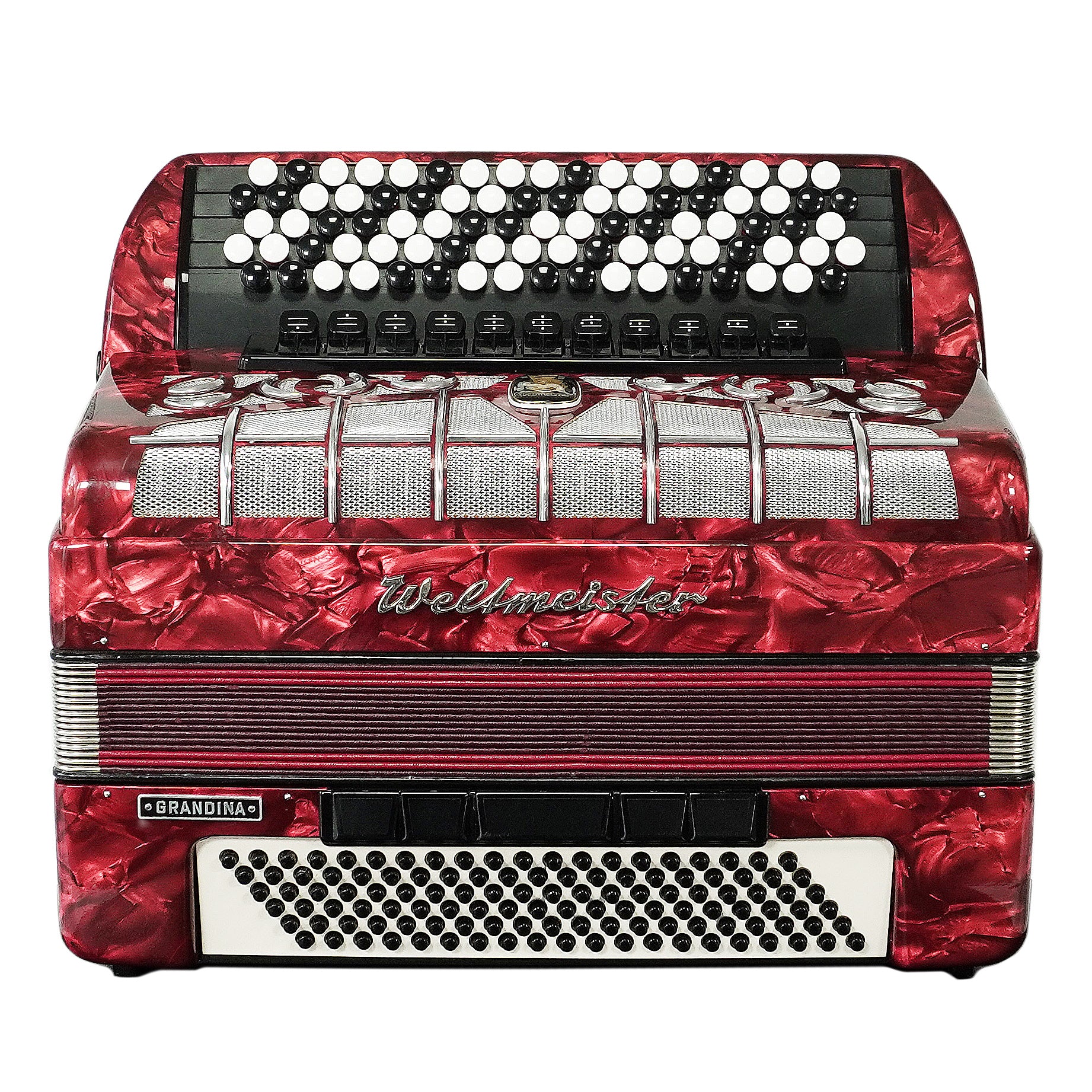 Weltmeister Grandina Button Accordion made in Germany, Concert Bayan B Griff Stradella, New Straps Soft Case, Professional 5 Row Accordion, 2580