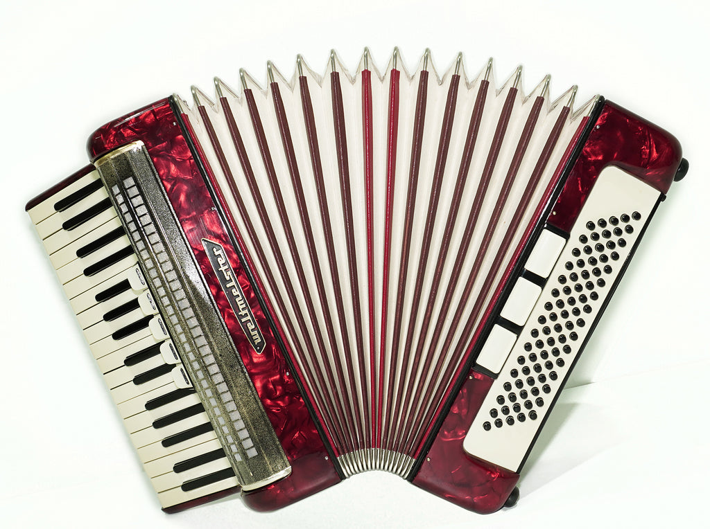 Weltmeister 80 Bass Accordion made in Germany, New Straps and Soft Case for Gift, Original Keyboard Piano Accordian Instrument, 2585