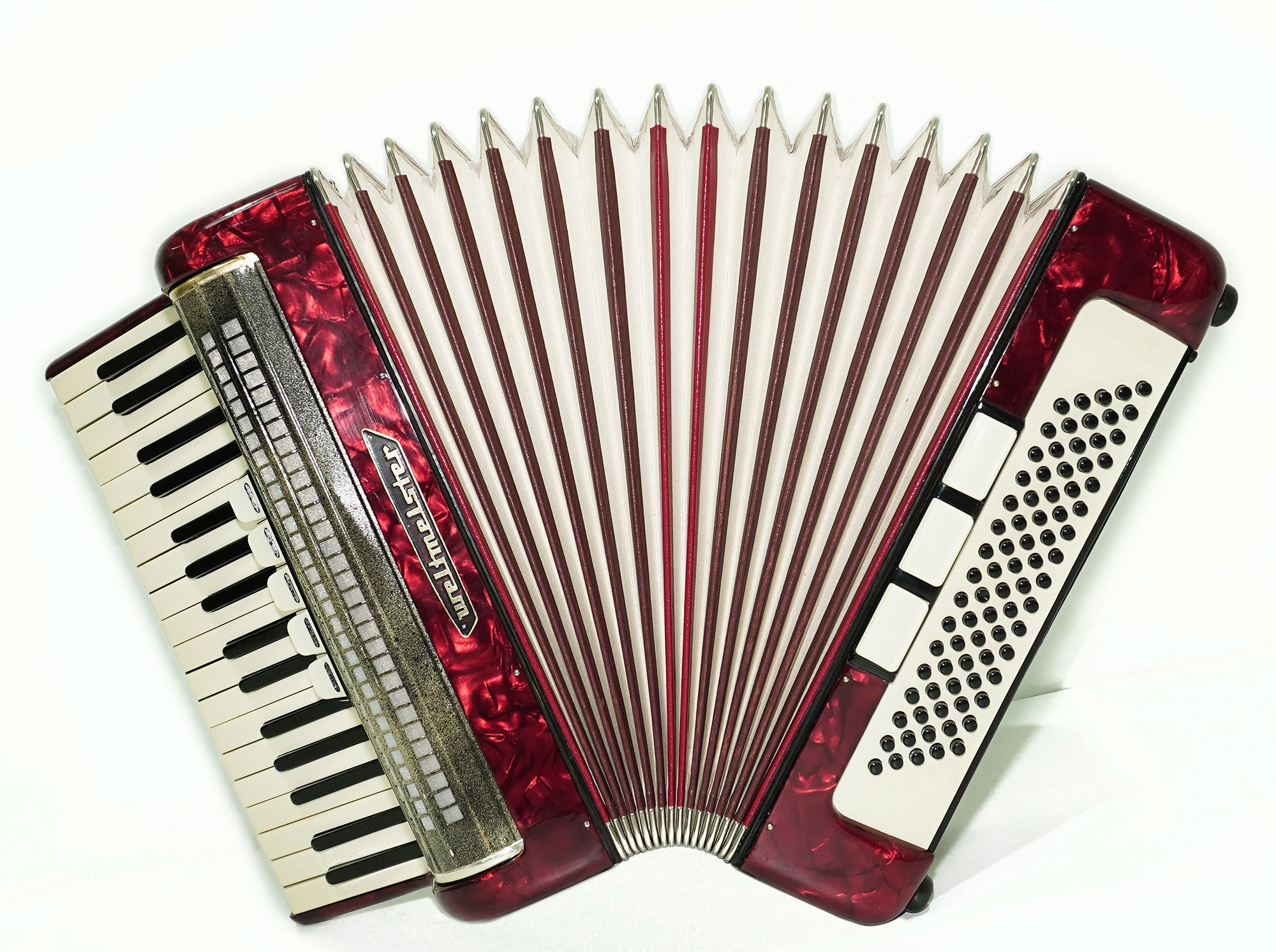 Weltmeister 80 Bass Accordion made in Germany, New Straps and Soft Case for Gift, Original Keyboard Piano Accordian Instrument, 2585