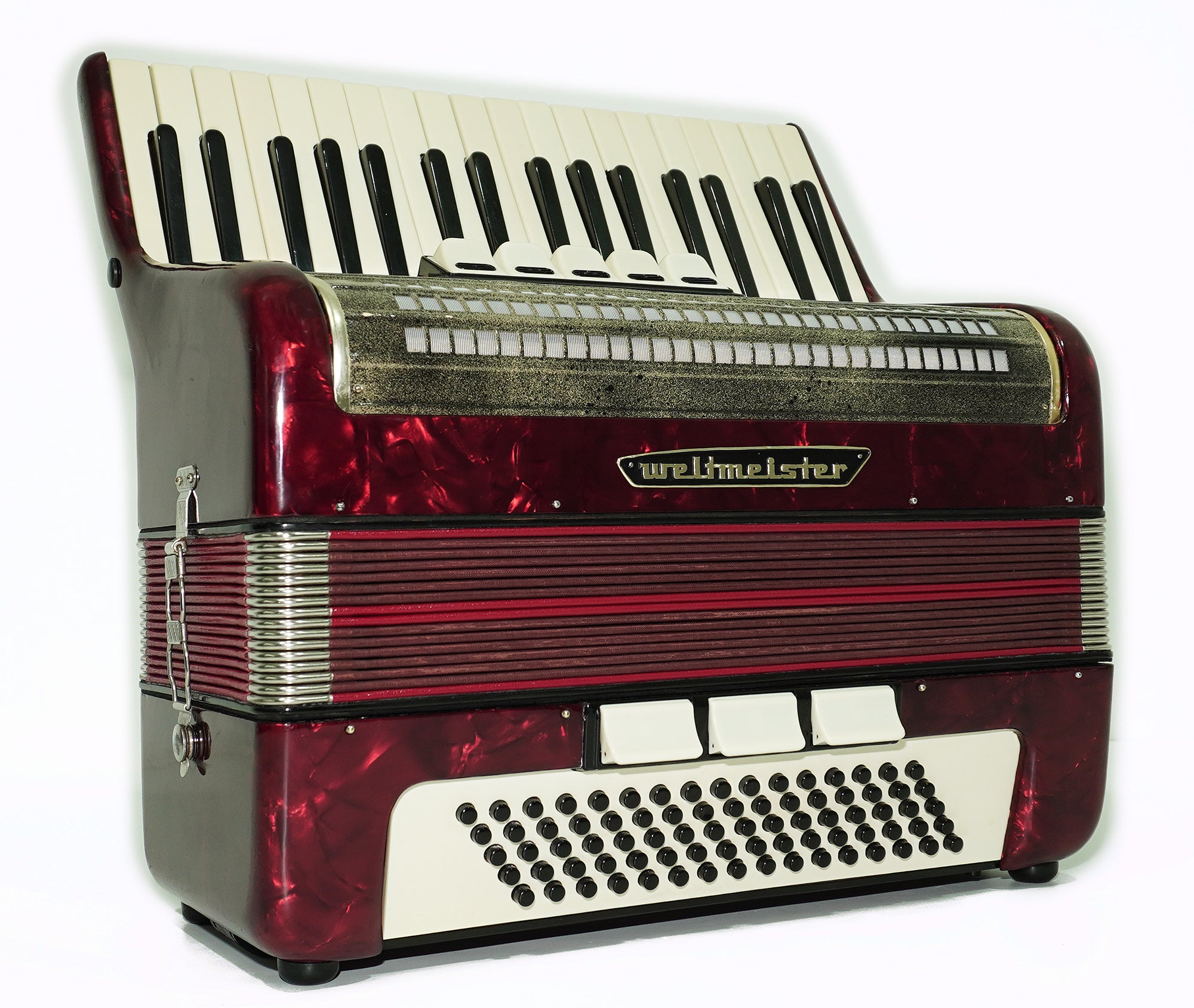 Weltmeister 80 Bass Accordion made in Germany, New Straps and Soft Case for Gift, Original Keyboard Piano Accordian Instrument, 2585