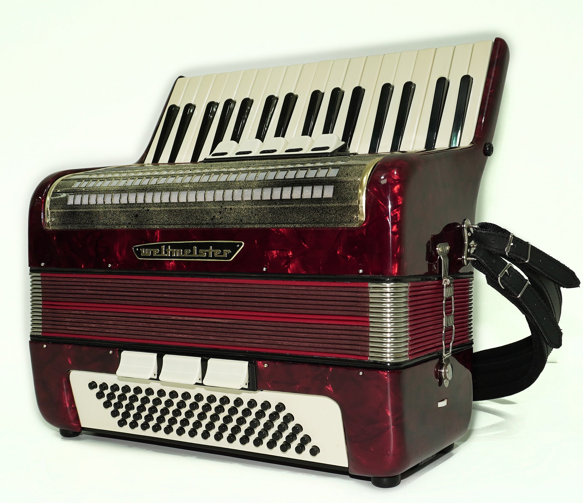 Weltmeister 80 Bass Accordion made in Germany, New Straps and Soft Case for Gift, Original Keyboard Piano Accordian Instrument, 2585