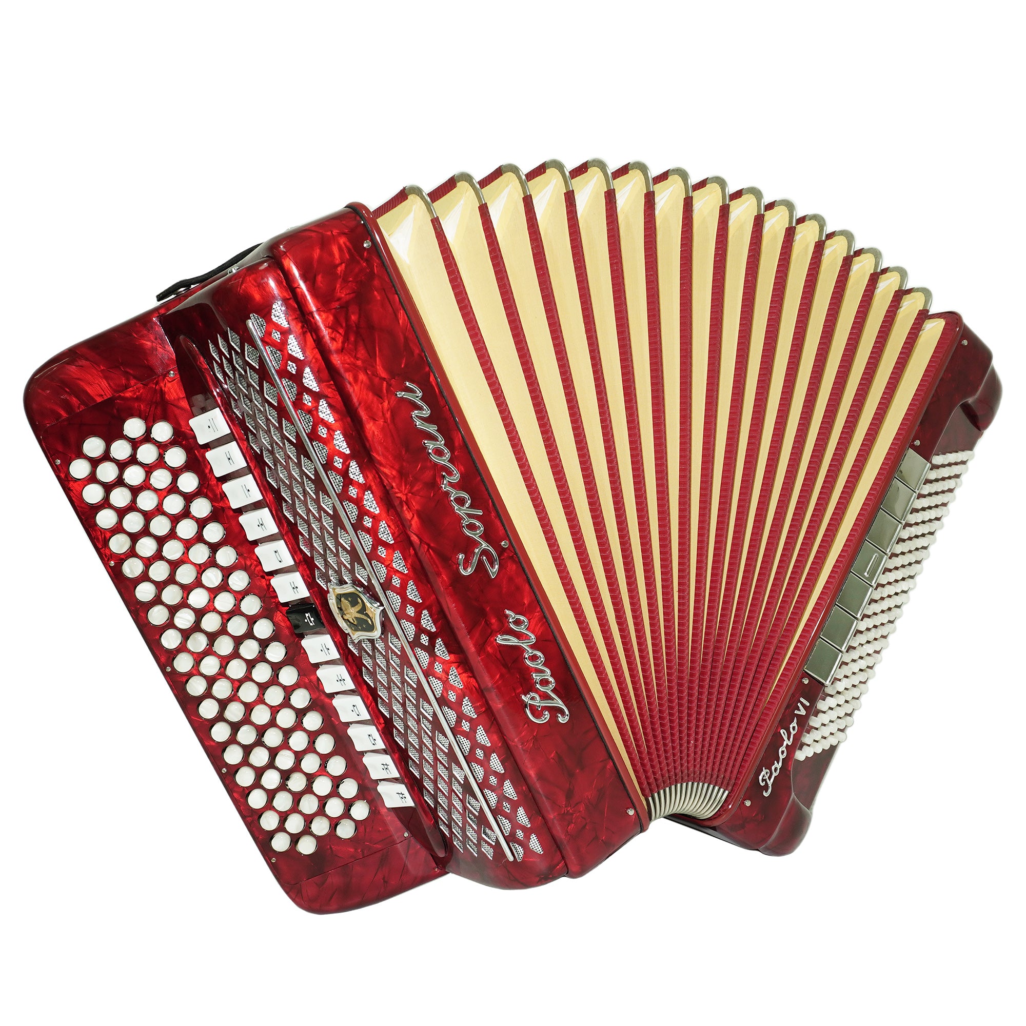 Paolo Soprani 5 Rows Button Accordion made in Italy, C Griff Professional Concert Accordeone de Botones, Straps and Hard Case, 2591