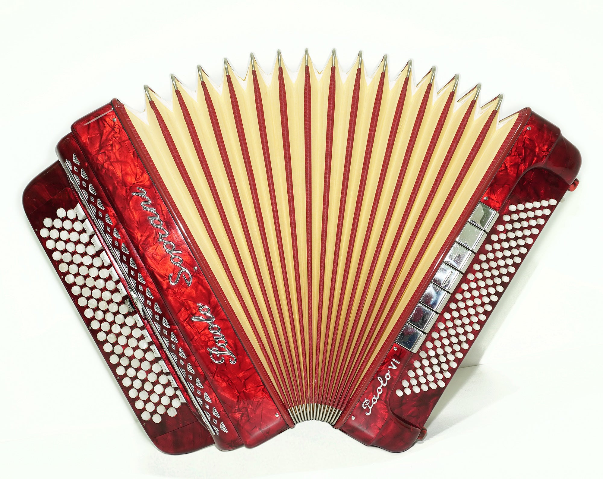Paolo Soprani 5 Rows Button Accordion made in Italy, C Griff Professional Concert Accordeone de Botones, Straps and Hard Case, 2591