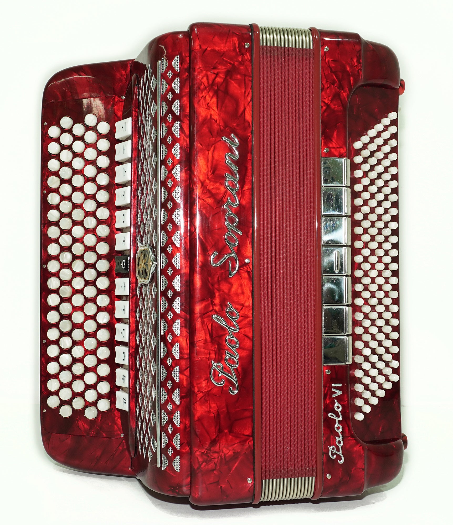Paolo Soprani 5 Rows Button Accordion made in Italy, C Griff Professional Concert Accordeone de Botones, Straps and Hard Case, 2591
