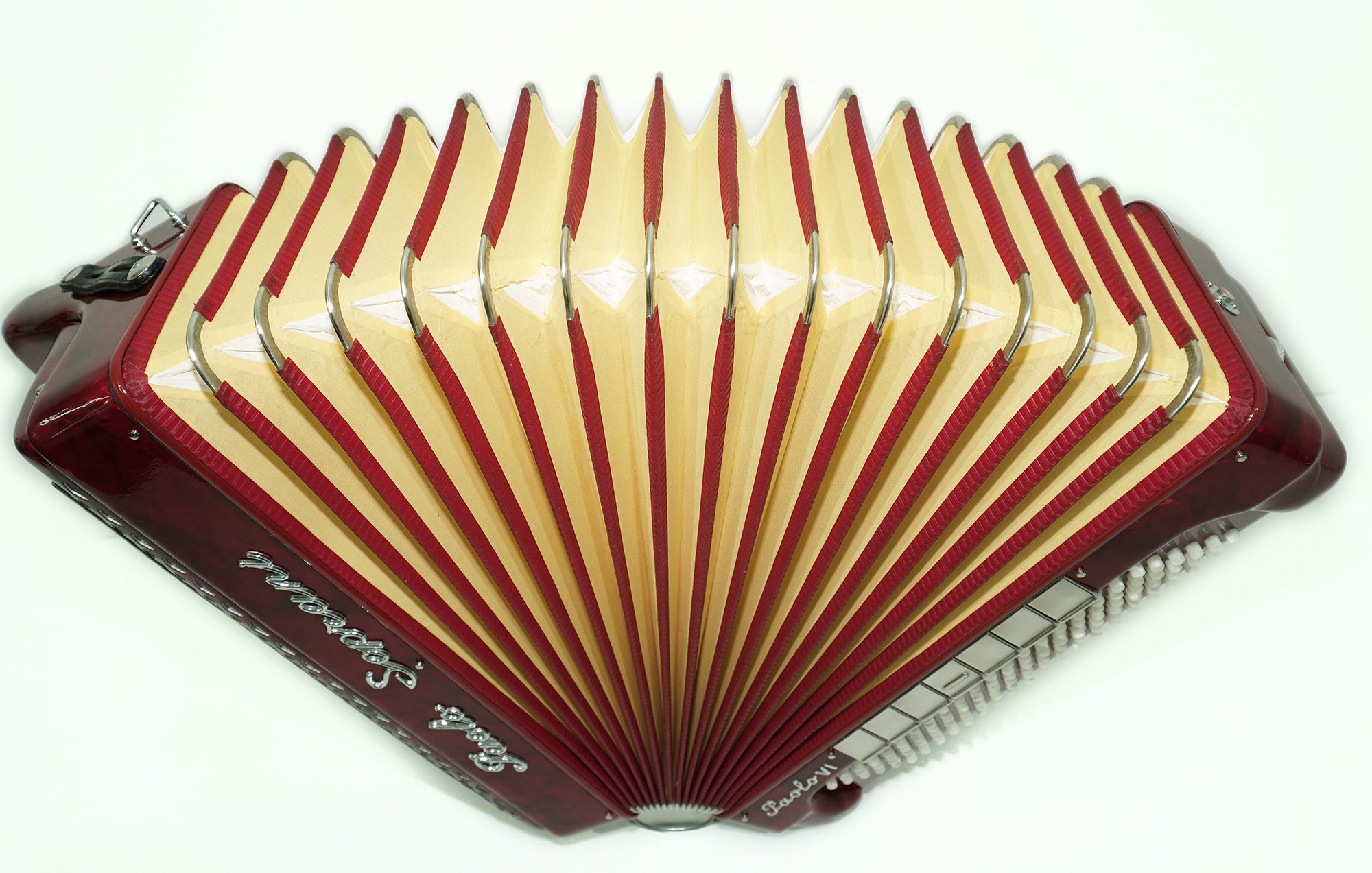 Paolo Soprani 5 Rows Button Accordion made in Italy, C Griff Professional Concert Accordeone de Botones, Straps and Hard Case, 2591