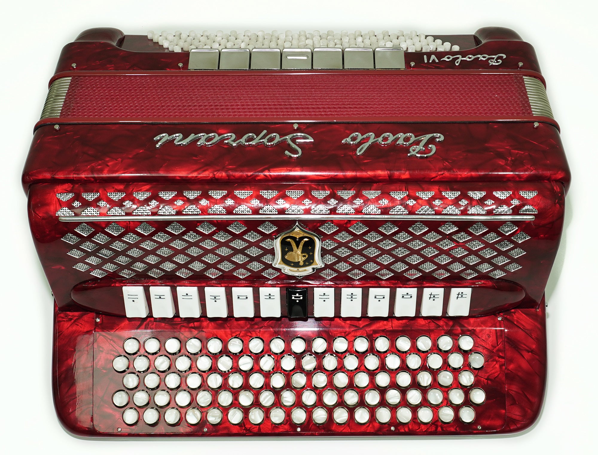 Paolo Soprani 5 Rows Button Accordion made in Italy, C Griff Professional Concert Accordeone de Botones, Straps and Hard Case, 2591