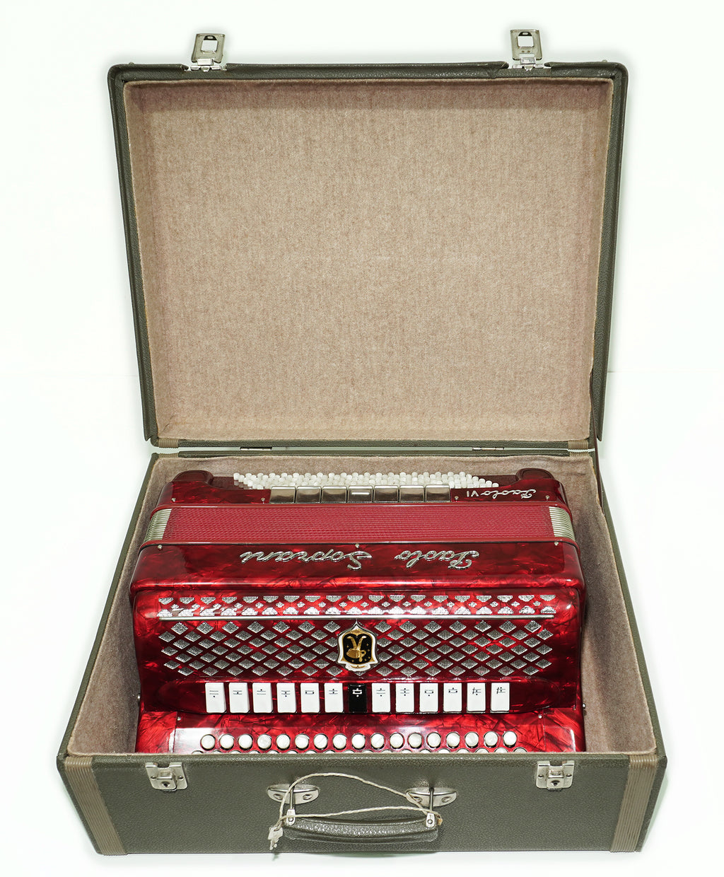 Paolo Soprani 5 Rows Button Accordion made in Italy, C Griff Professional Concert Accordeone de Botones, Straps and Hard Case, 2591
