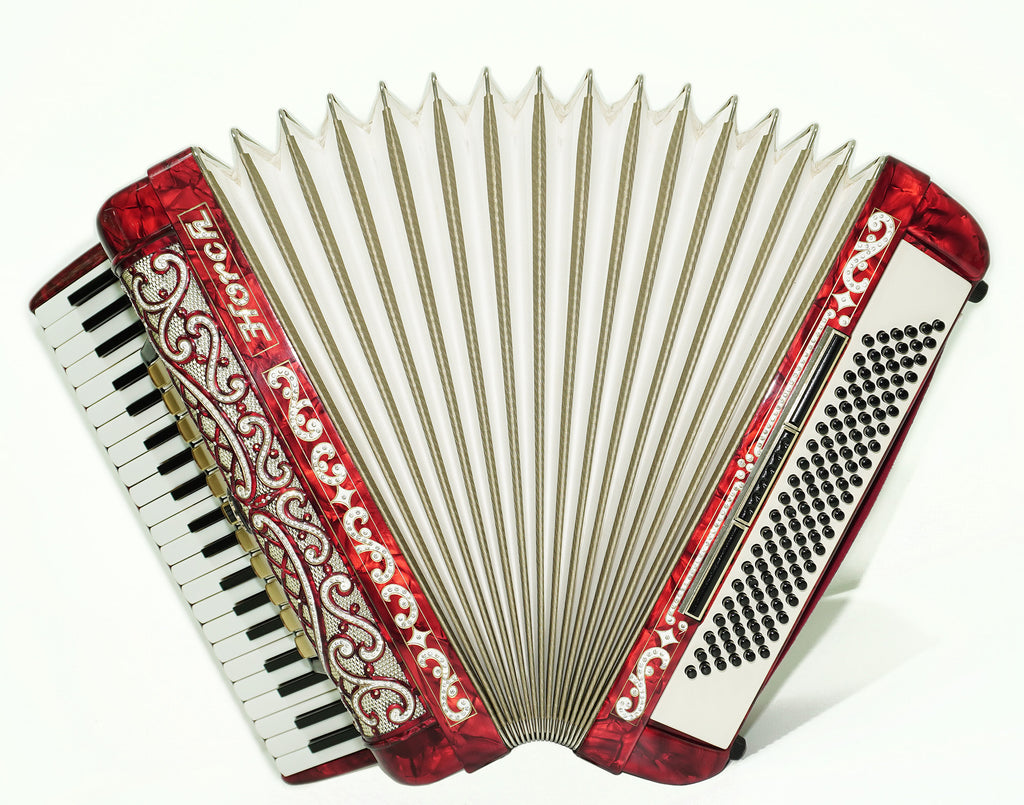 Horch Deluxe Full Size Piano Accordion 120 Bass, made in Germany, New Straps and Hard Case, Powerful Sound! Musical Instrument for Adults! 2606