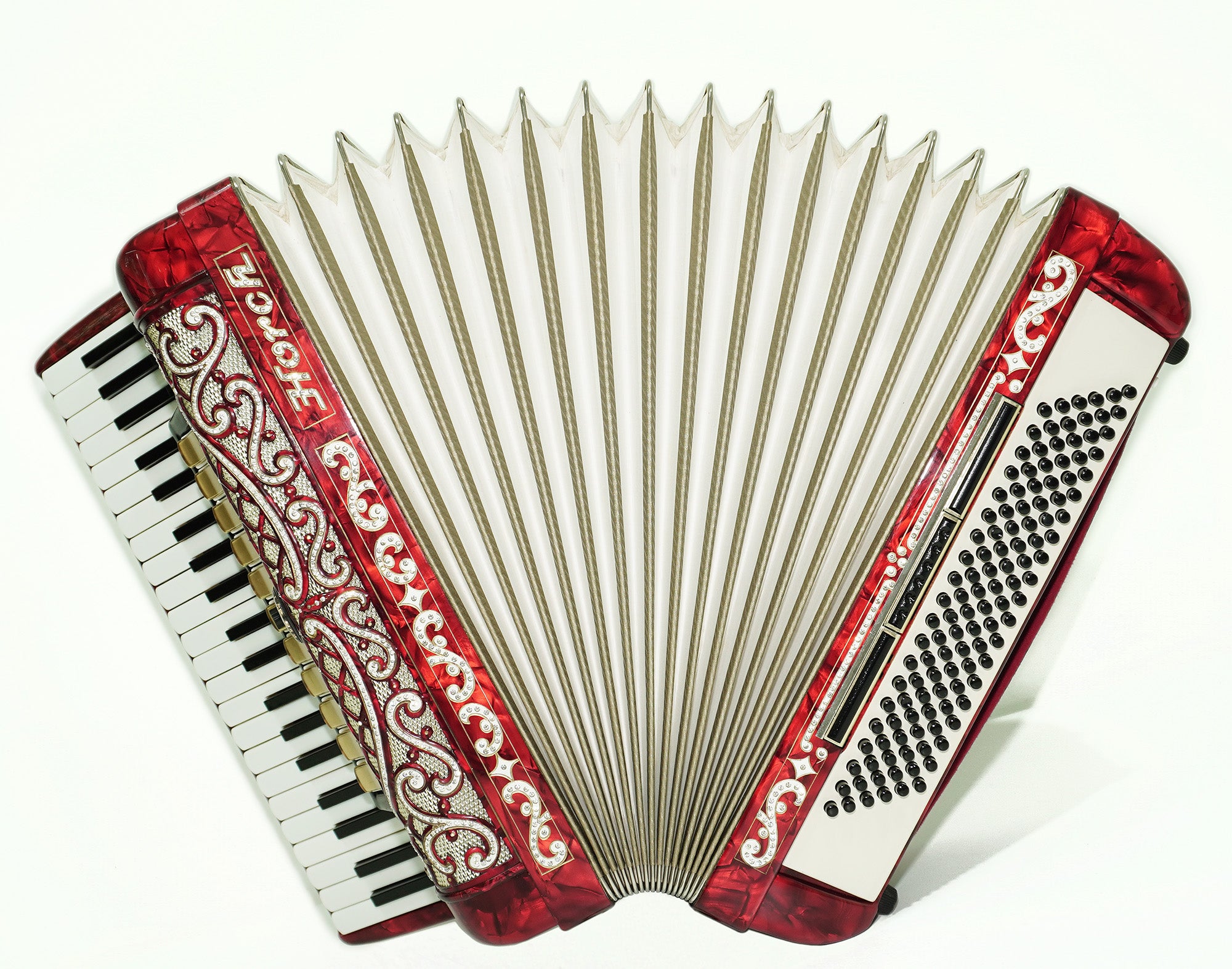 Horch Deluxe Full Size Piano Accordion 120 Bass, made in Germany, New Straps and Hard Case, Powerful Sound! Musical Instrument for Adults! 2606