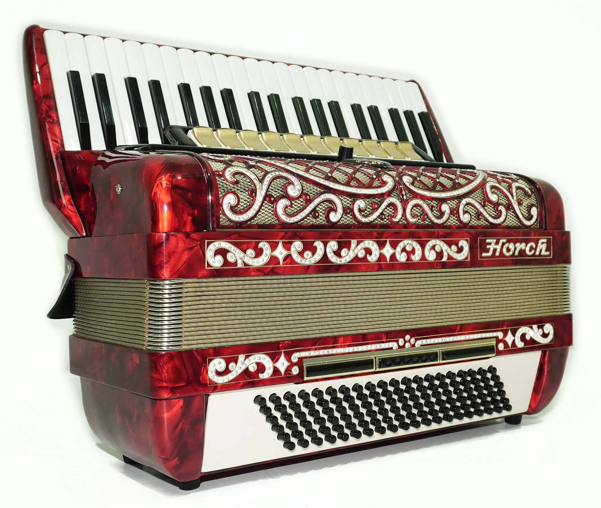 Horch Deluxe Full Size Piano Accordion 120 Bass, made in Germany, New Straps and Hard Case, Powerful Sound! Musical Instrument for Adults! 2606