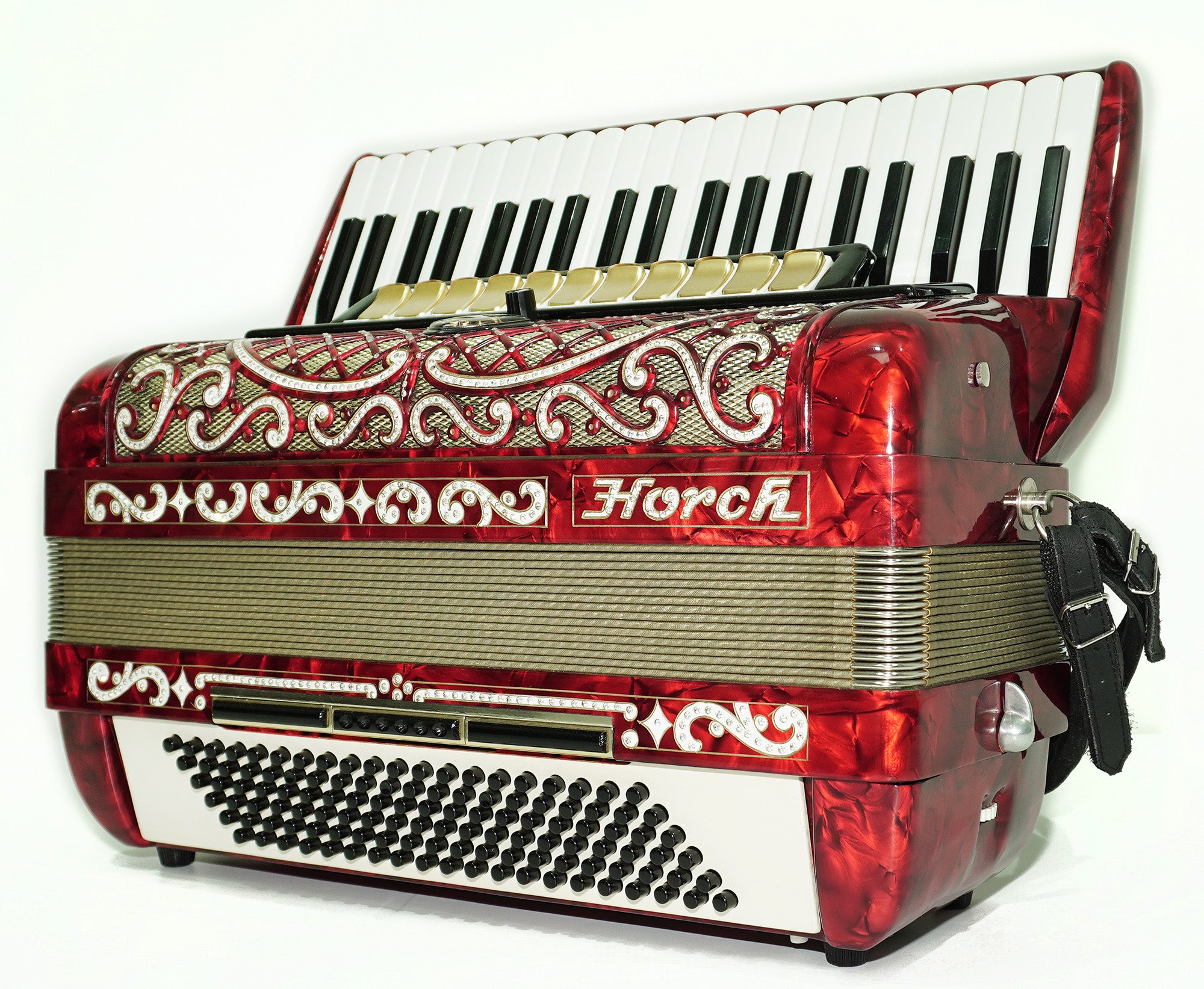 Horch Deluxe Full Size Piano Accordion 120 Bass, made in Germany, New Straps and Hard Case, Powerful Sound! Musical Instrument for Adults! 2606