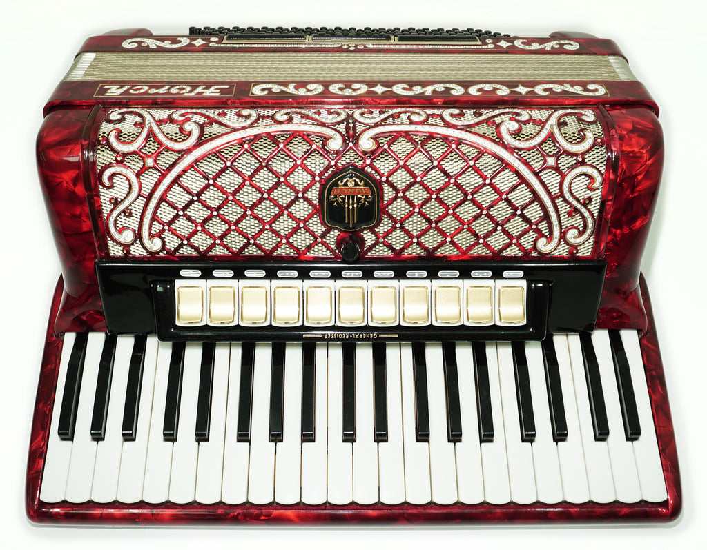 Horch Deluxe Full Size Piano Accordion 120 Bass, made in Germany, New Straps and Hard Case, Powerful Sound! Musical Instrument for Adults! 2606