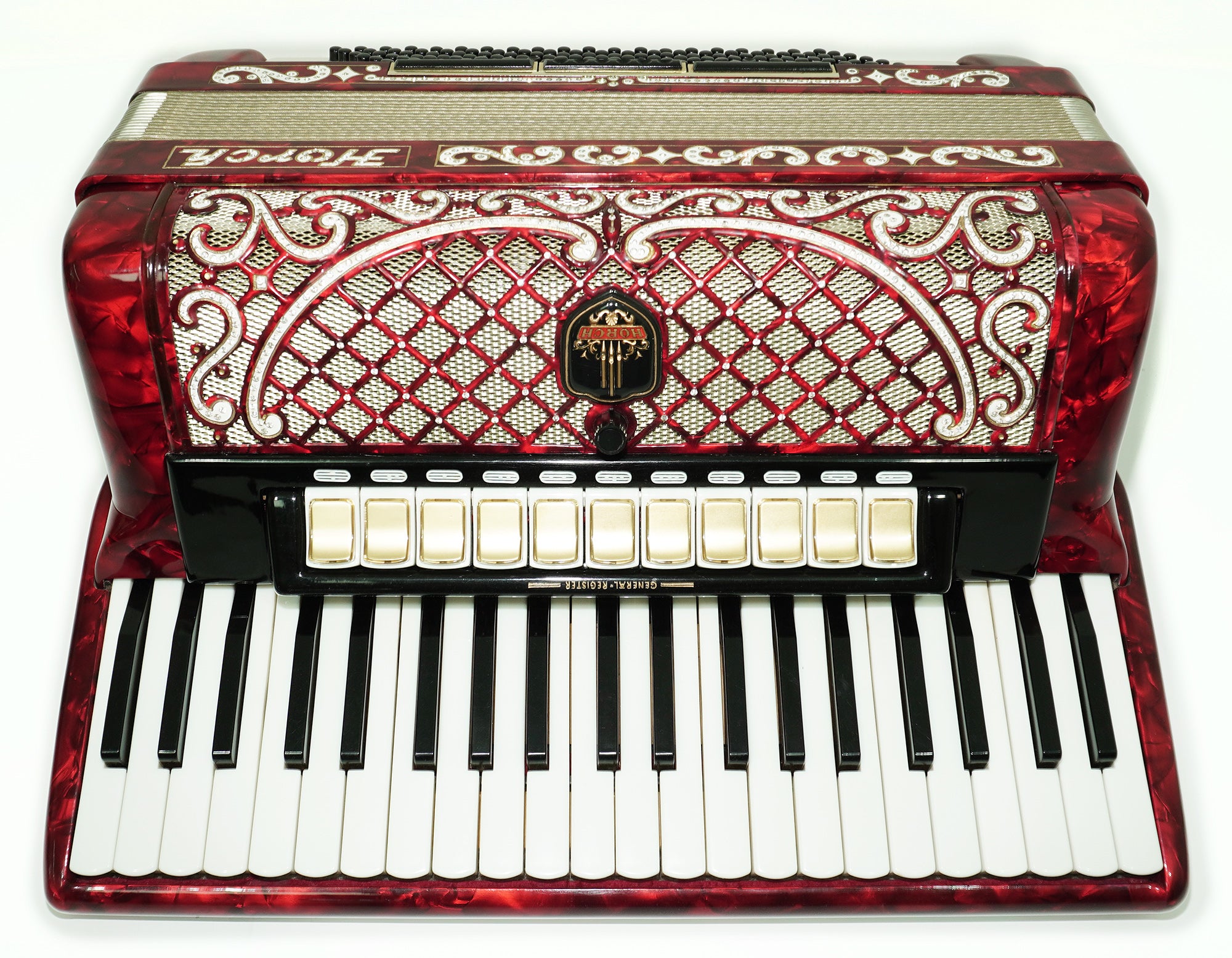 Horch Deluxe Full Size Piano Accordion 120 Bass, made in Germany, New Straps and Hard Case, Powerful Sound! Musical Instrument for Adults! 2606