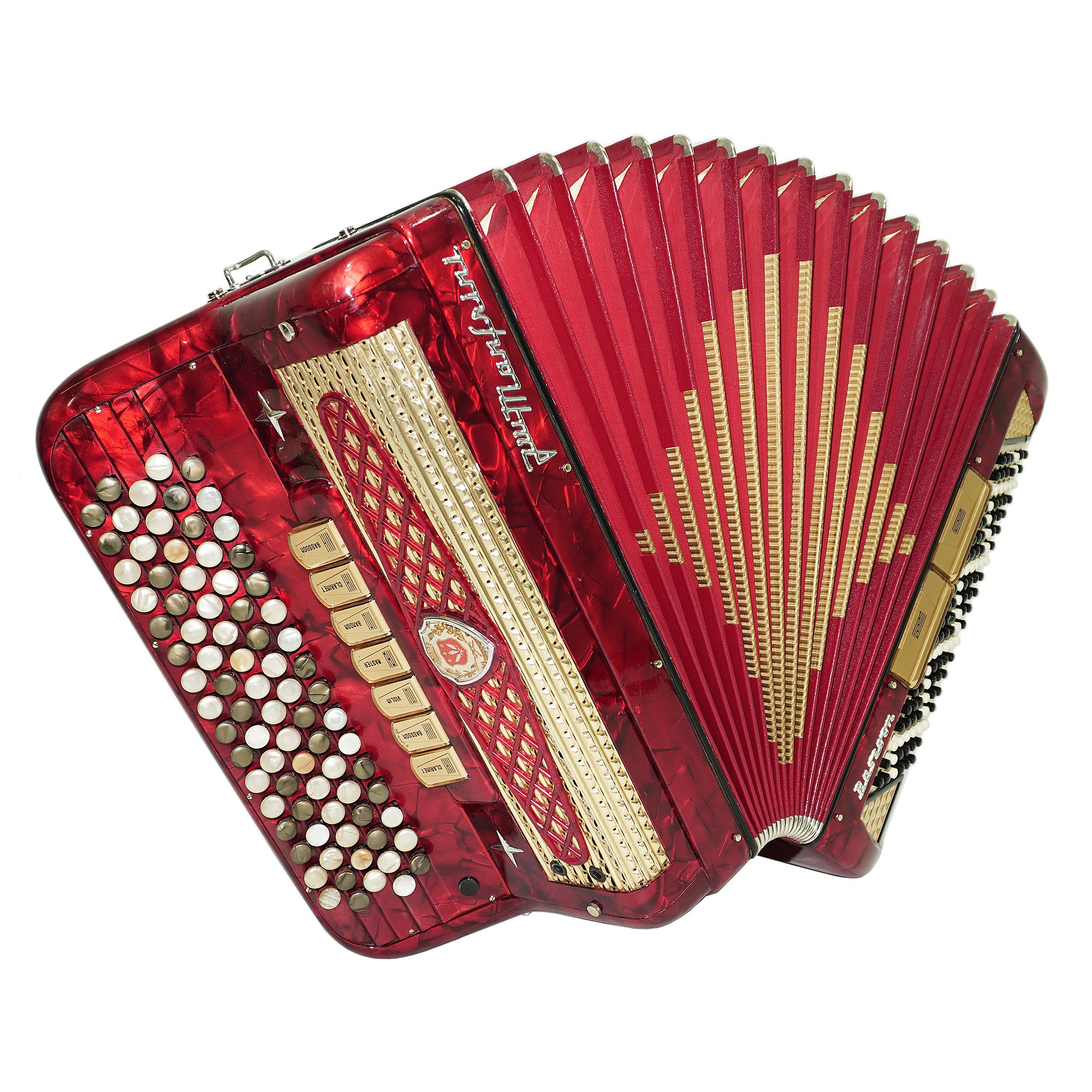 Vintage Manfrini Bassoon 120 Bass 5 Row Button Accordion, made in Italy, C Griff, New Straps, Rare Original Musical Instrument, 2601