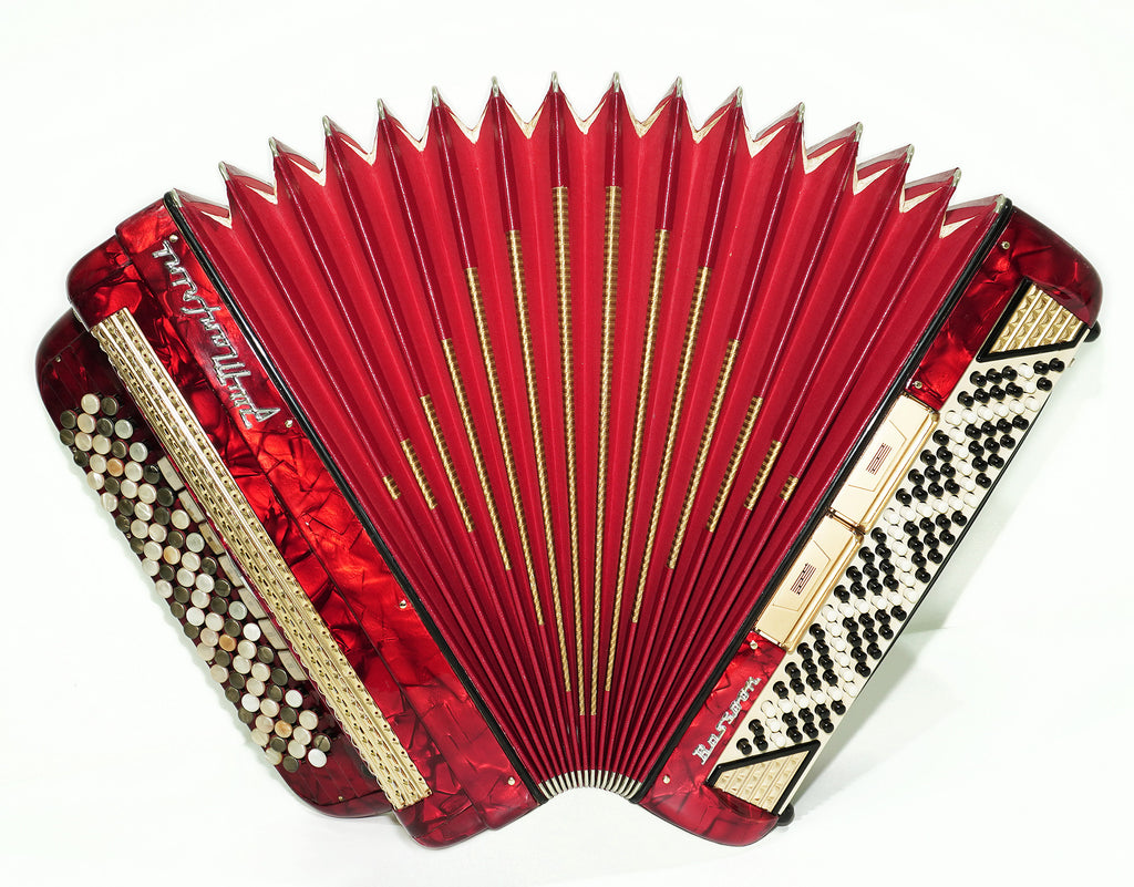 Vintage Manfrini Bassoon 120 Bass 5 Row Button Accordion, made in Italy, C Griff, New Straps, Rare Original Musical Instrument, 2601