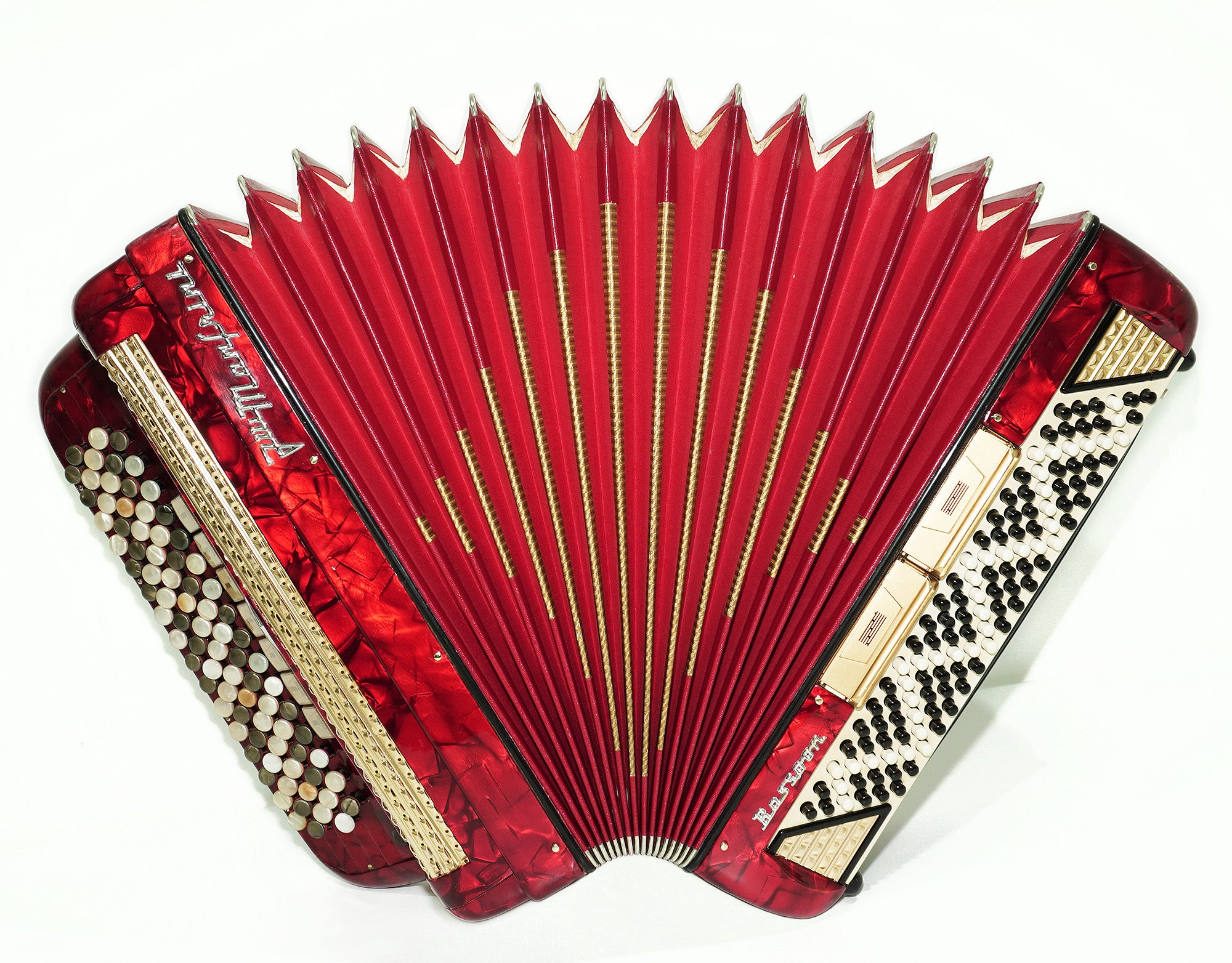 Vintage Manfrini Bassoon 120 Bass 5 Row Button Accordion, made in Italy, C Griff, New Straps, Rare Original Musical Instrument, 2601