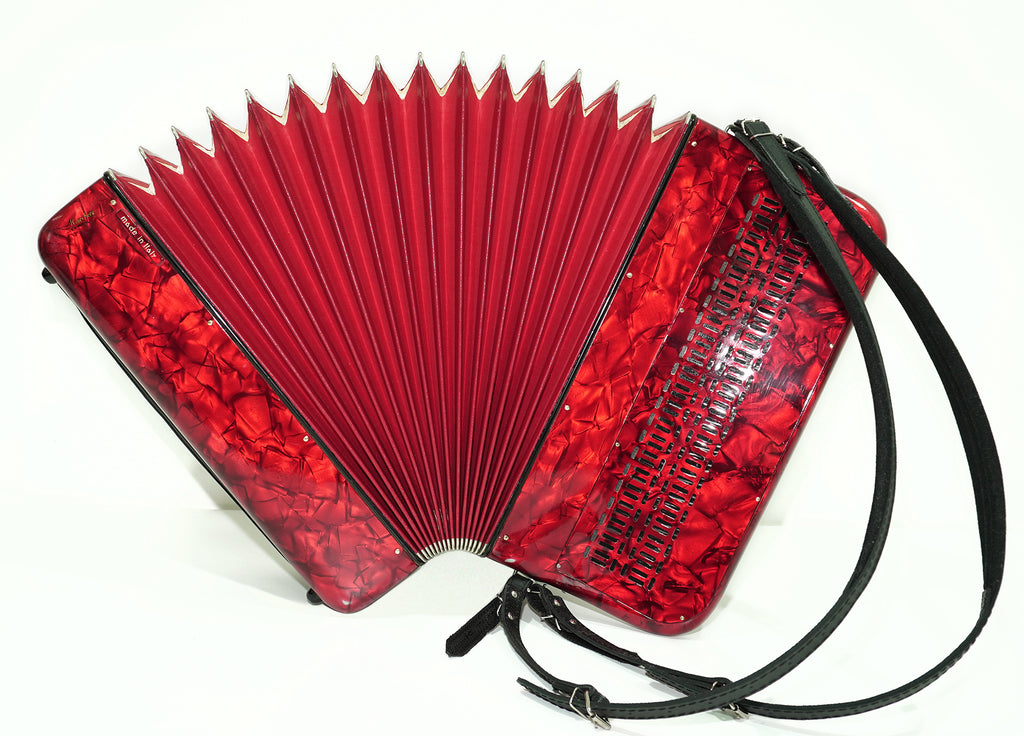 Vintage Manfrini Bassoon 120 Bass 5 Row Button Accordion, made in Italy, C Griff, New Straps, Rare Original Musical Instrument, 2601