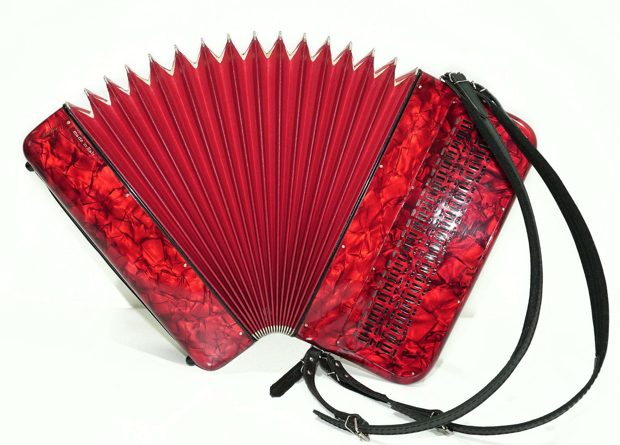Vintage Manfrini Bassoon 120 Bass 5 Row Button Accordion, made in Italy, C Griff, New Straps, Rare Original Musical Instrument, 2601