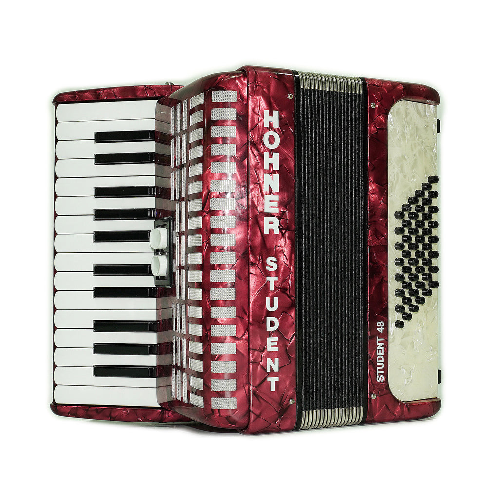 Hohner Student 48 Bass Lightweight Piano Accordion, German Original Akkordeon Musical Instrument for Beginners Kids, New Straps, Hard Case, 2604