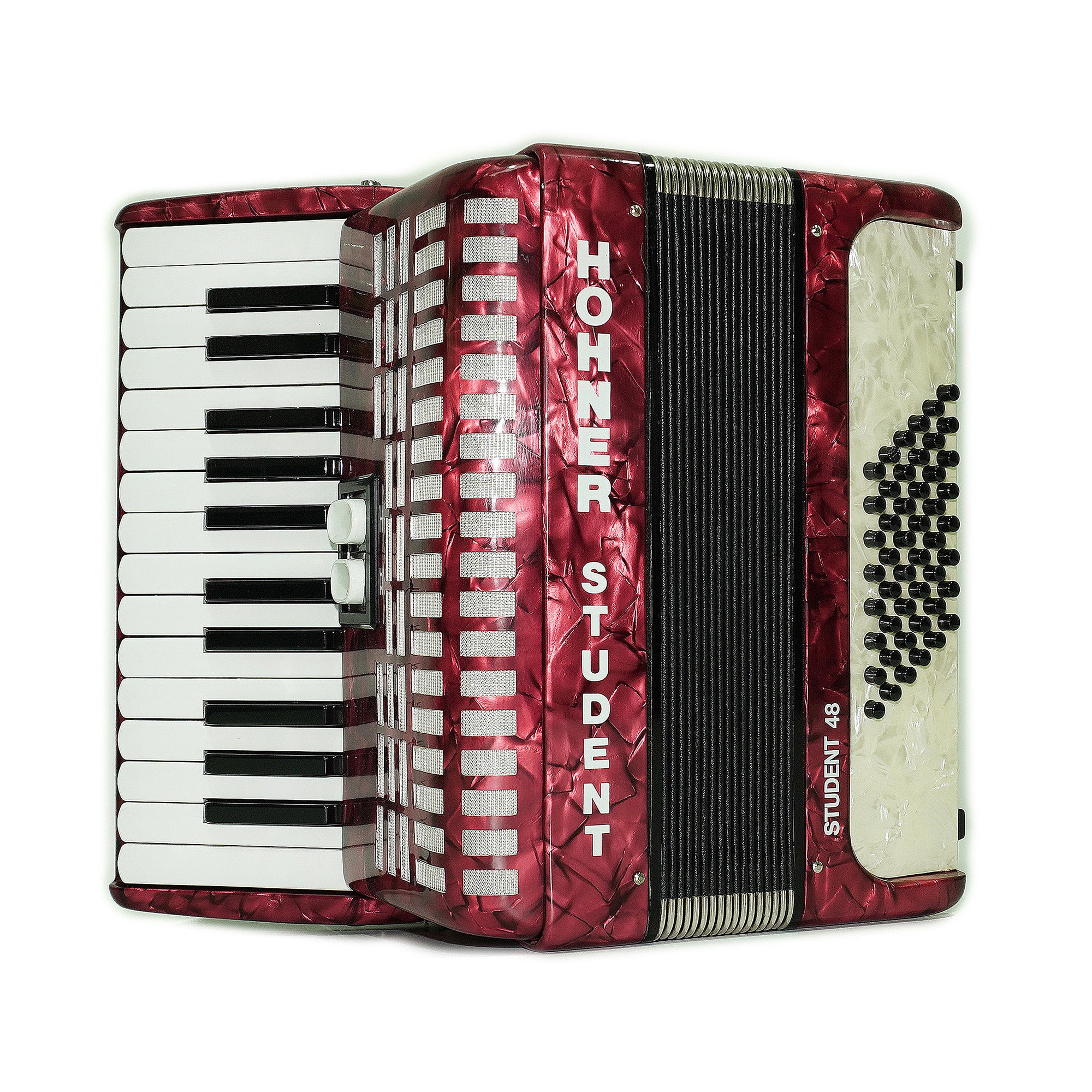 Hohner Student 48 Bass Lightweight Piano Accordion, German Original Akkordeon Musical Instrument for Beginners Kids, New Straps, Hard Case, 2604