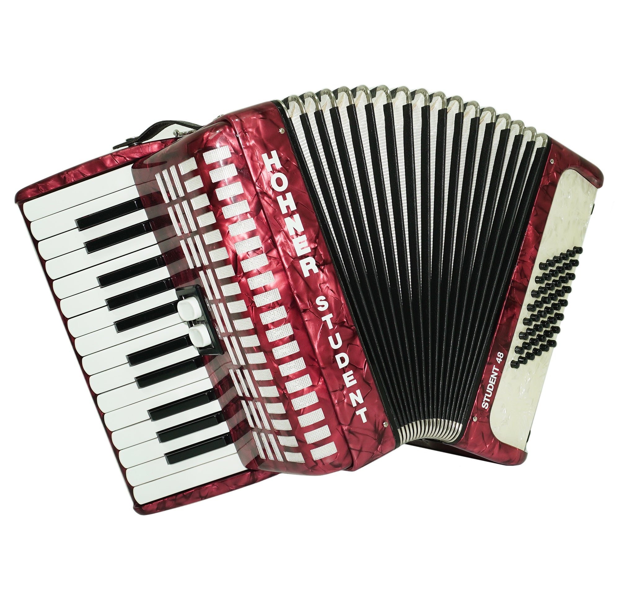 Hohner Student 48 Bass Lightweight Piano Accordion, German Original Akkordeon Musical Instrument for Beginners Kids, New Straps, Hard Case, 2604