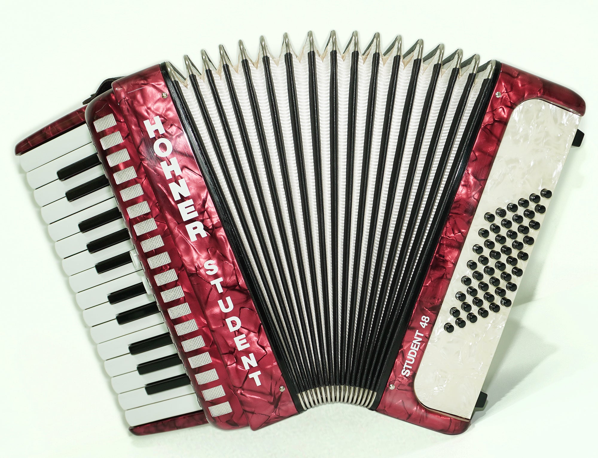 Hohner Student 48 Bass Lightweight Piano Accordion, German Original Akkordeon Musical Instrument for Beginners Kids, New Straps, Hard Case, 2604