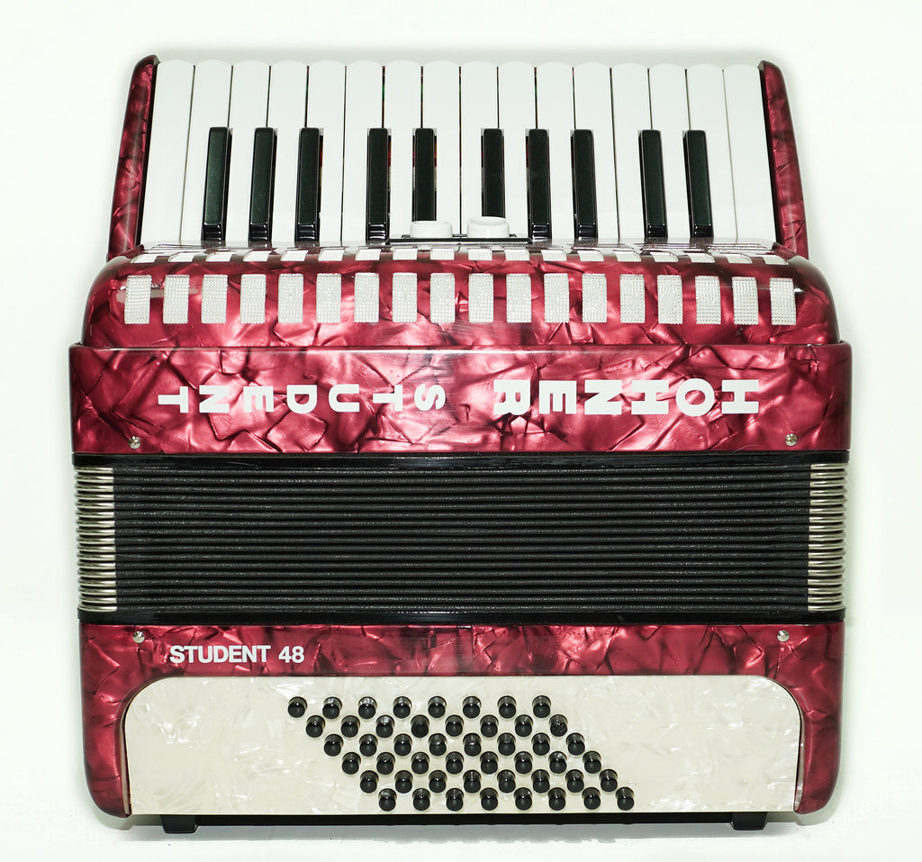 Hohner Student 48 Bass Lightweight Piano Accordion, German Original Akkordeon Musical Instrument for Beginners Kids, New Straps, Hard Case, 2604