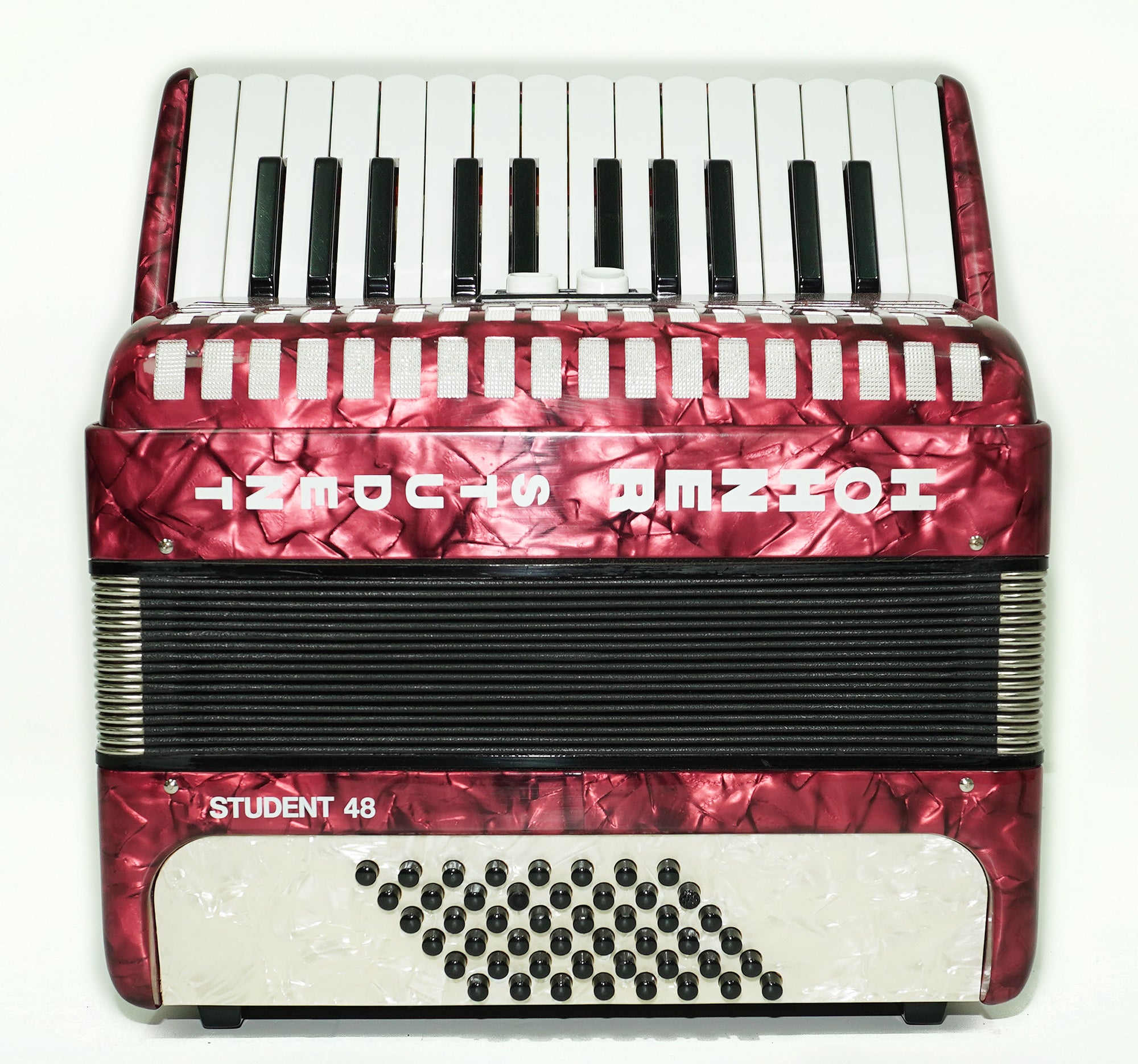 Hohner Student 48 Bass Lightweight Piano Accordion, German Original Akkordeon Musical Instrument for Beginners Kids, New Straps, Hard Case, 2604