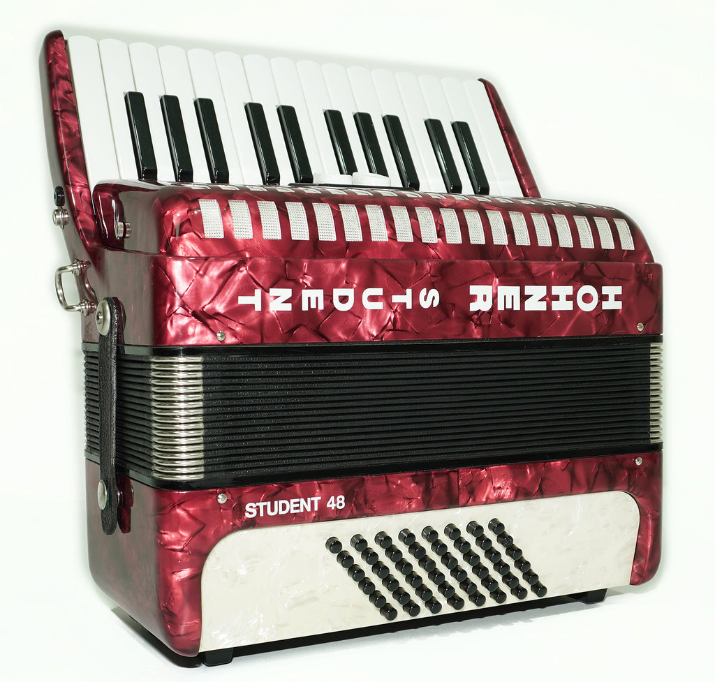 Hohner Student 48 Bass Lightweight Piano Accordion, German Original Akkordeon Musical Instrument for Beginners Kids, New Straps, Hard Case, 2604