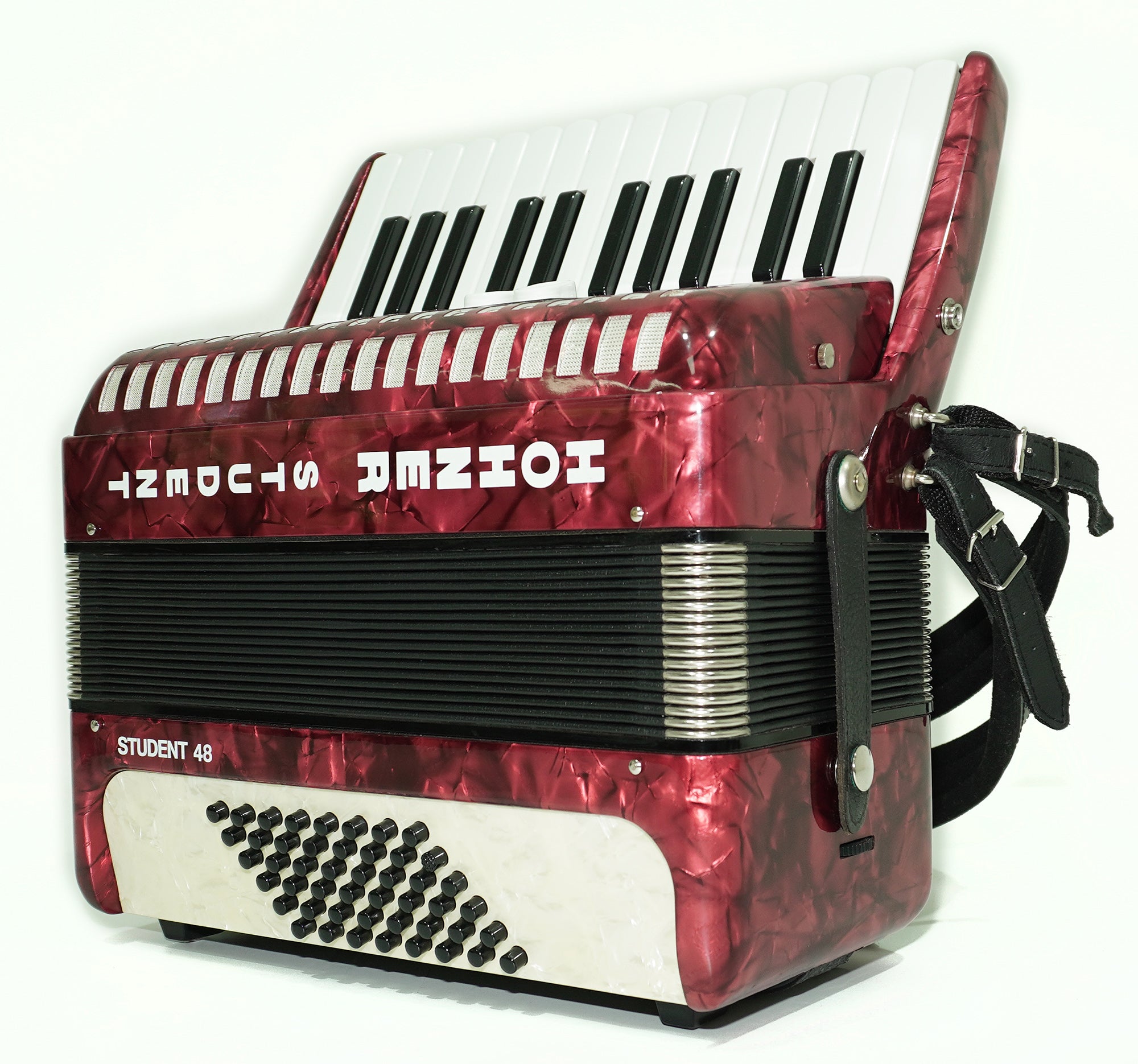 Hohner Student 48 Bass Lightweight Piano Accordion, German Original Akkordeon Musical Instrument for Beginners Kids, New Straps, Hard Case, 2604