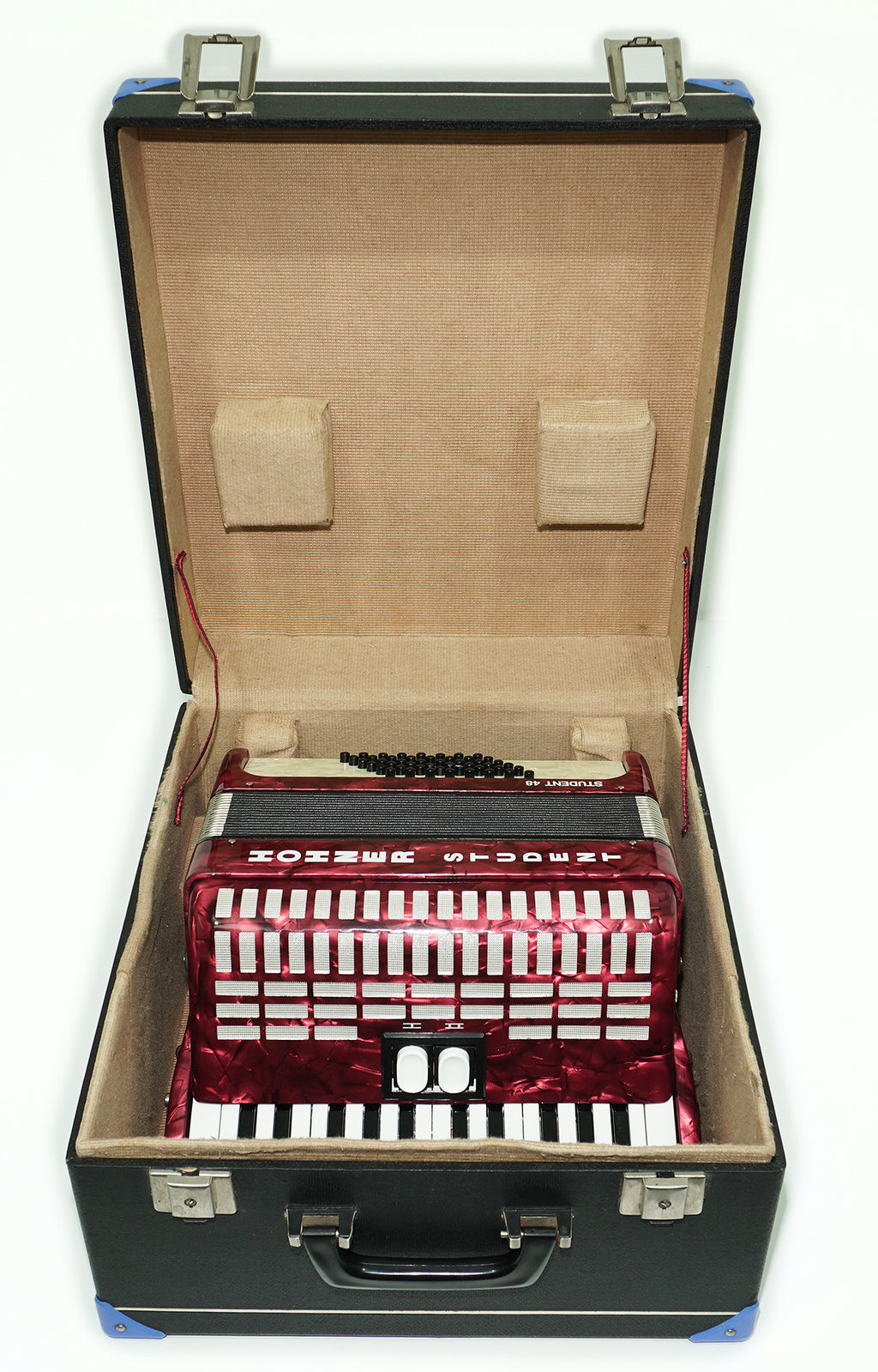 Hohner Student 48 Bass Lightweight Piano Accordion, German Original Akkordeon Musical Instrument for Beginners Kids, New Straps, Hard Case, 2604