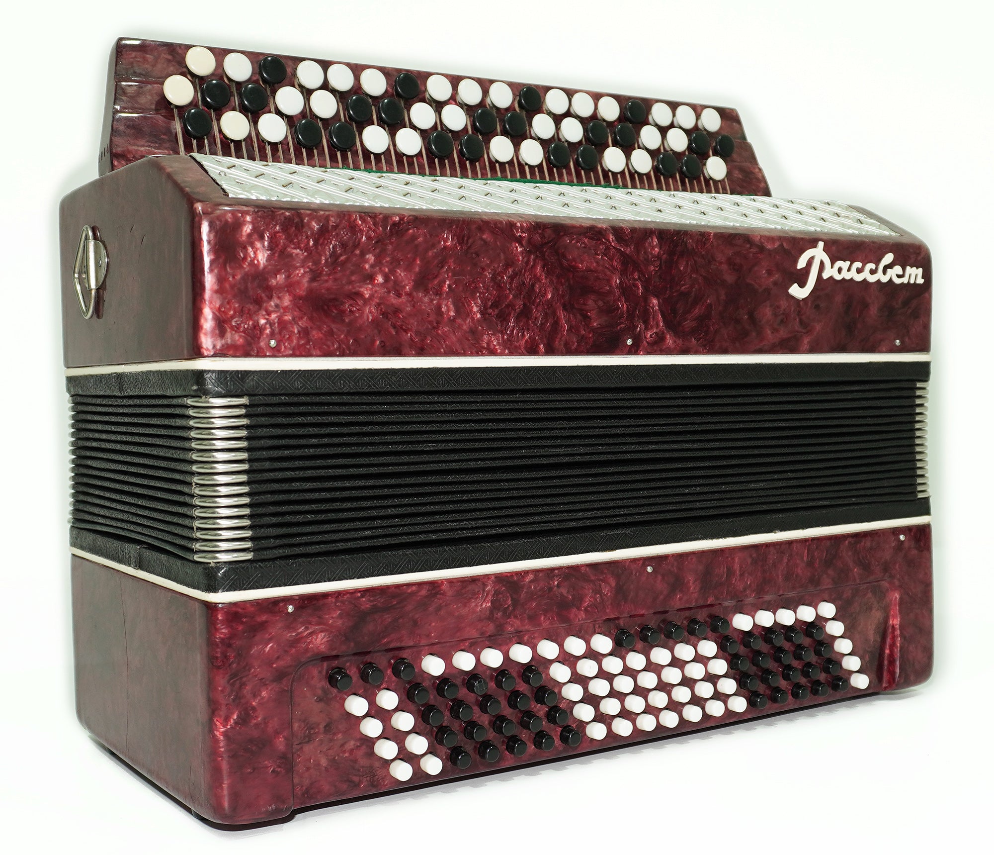 Bayan Button Accordion Rassvet, Folk Accordian Harmonica, Garmoshka, with New Straps, Squeezebox, Old Ukrainian Bayan Accordion Instrument, 2614