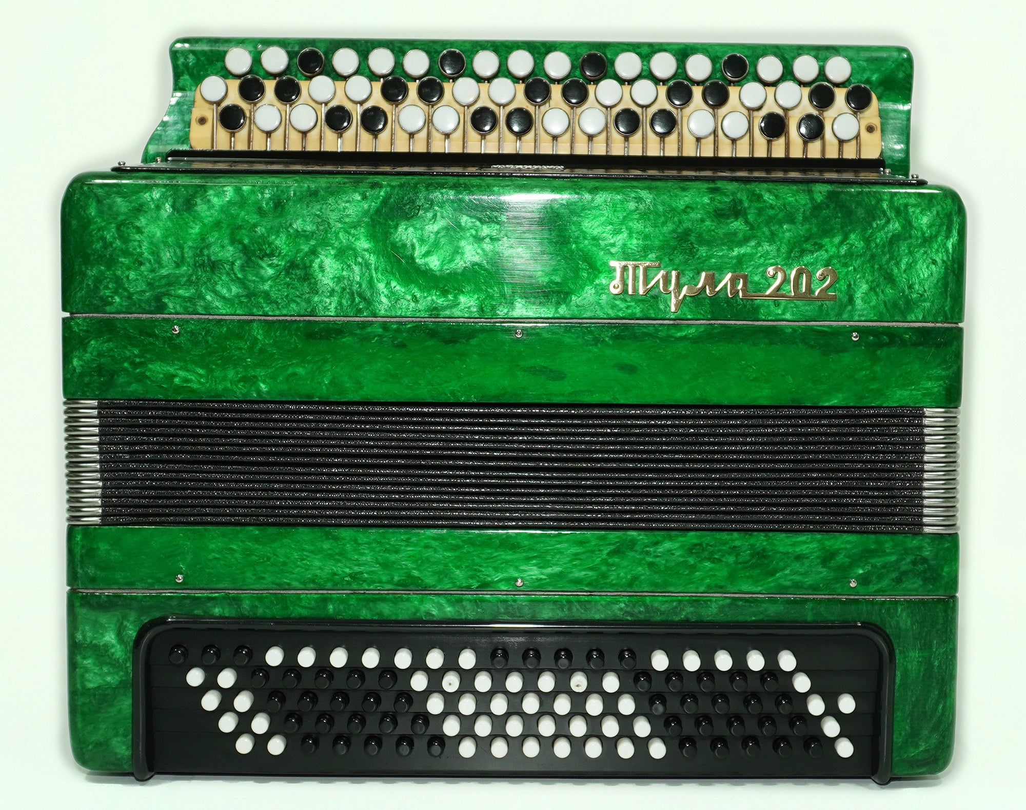 Tulskiy Bayan Tula 202, 3 Row Chromatic Button Accordion, Perfect Bayan B System, New Straps and Soft Case, Soviet Garmoshka Tula, 2618