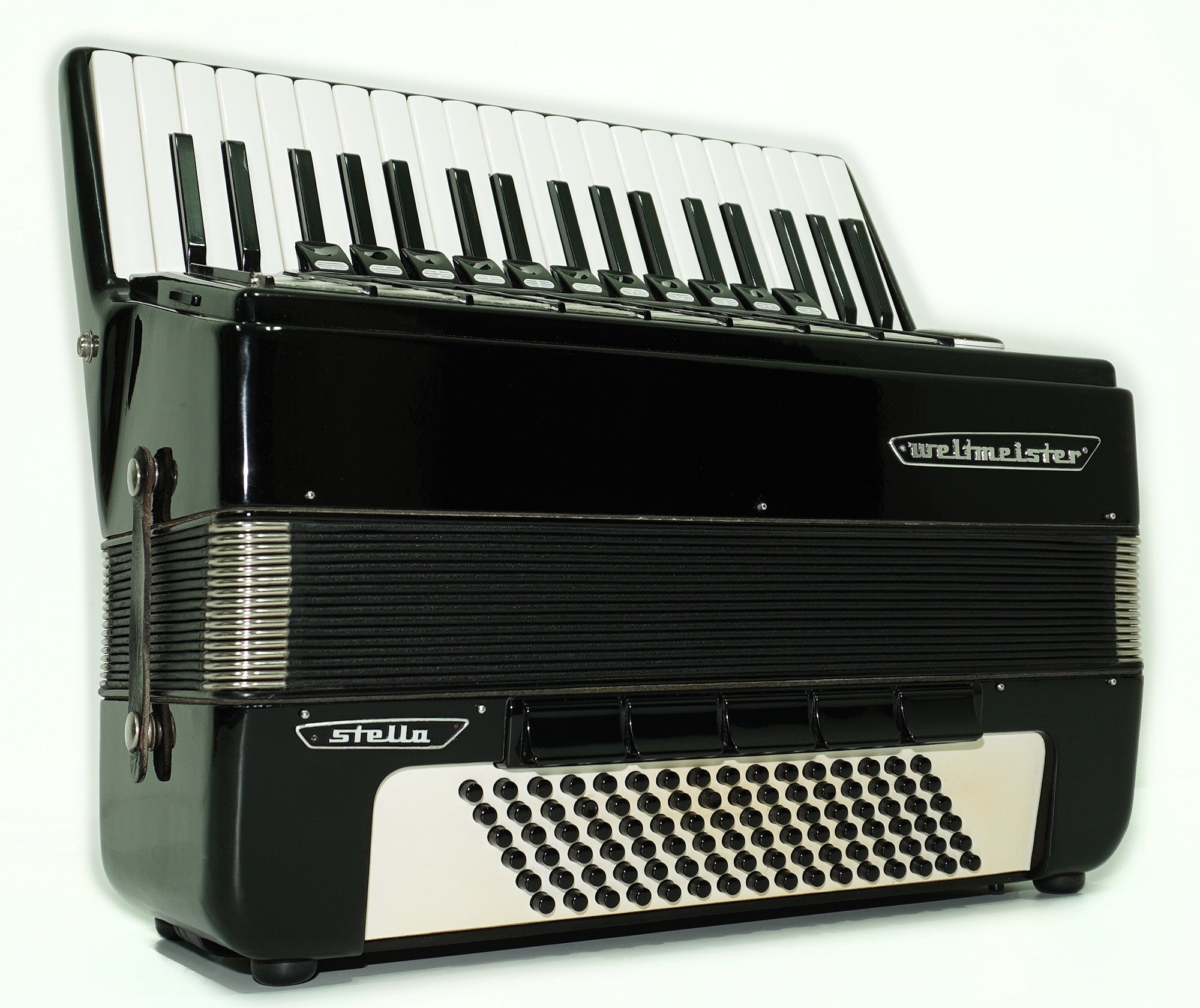 Weltmeister Stella 96 Bass Accordion made in Germany, New Straps and Soft Case for Gift, Original Keyboard Piano Accordian Instrument, 2627
