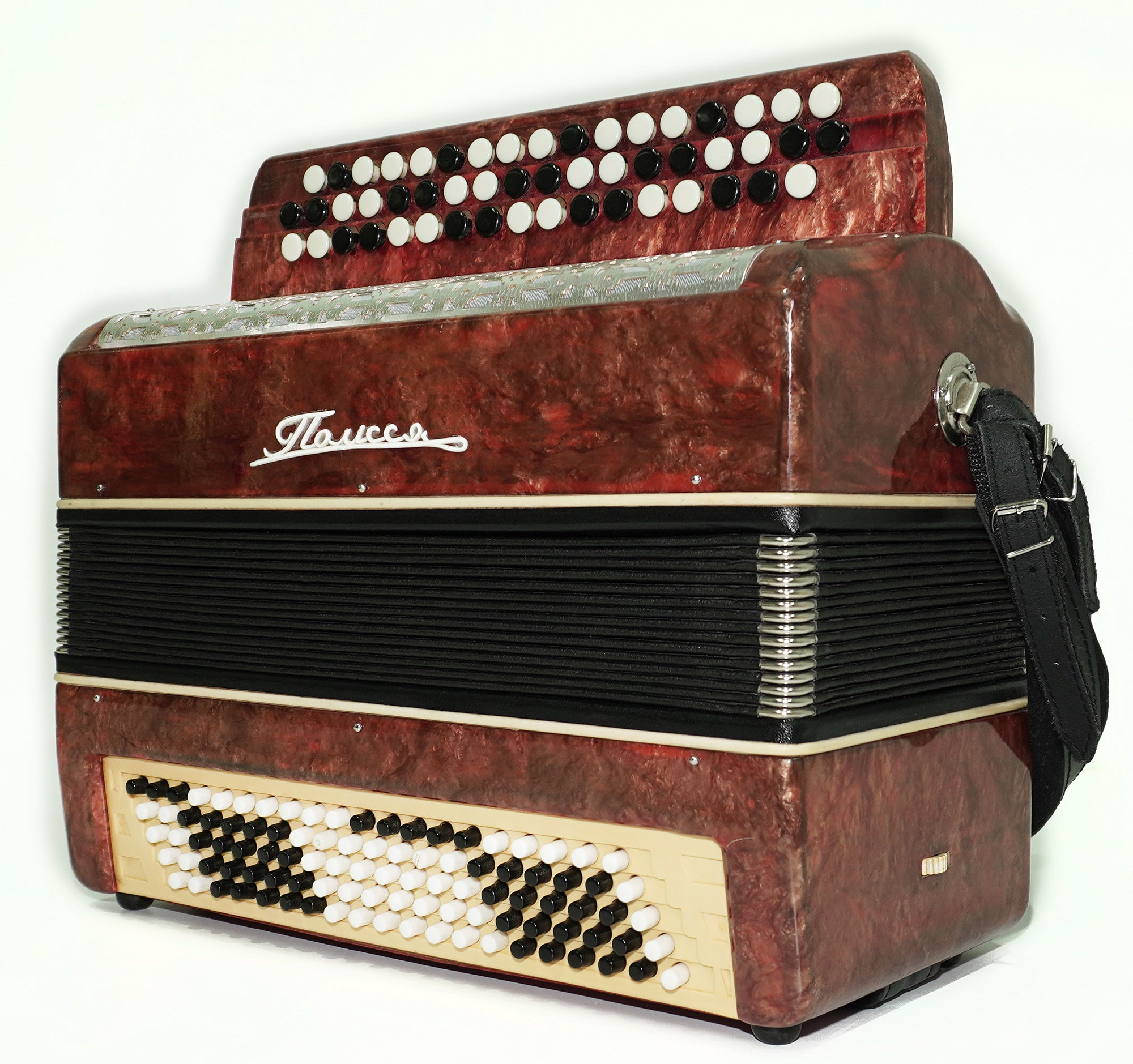 Ukraine Polissya Bayan 3 Row Chromatic Button Accordion 100 Bass, Folk Harmonica, Garmoshka, New Straps and Soft Case, 2632