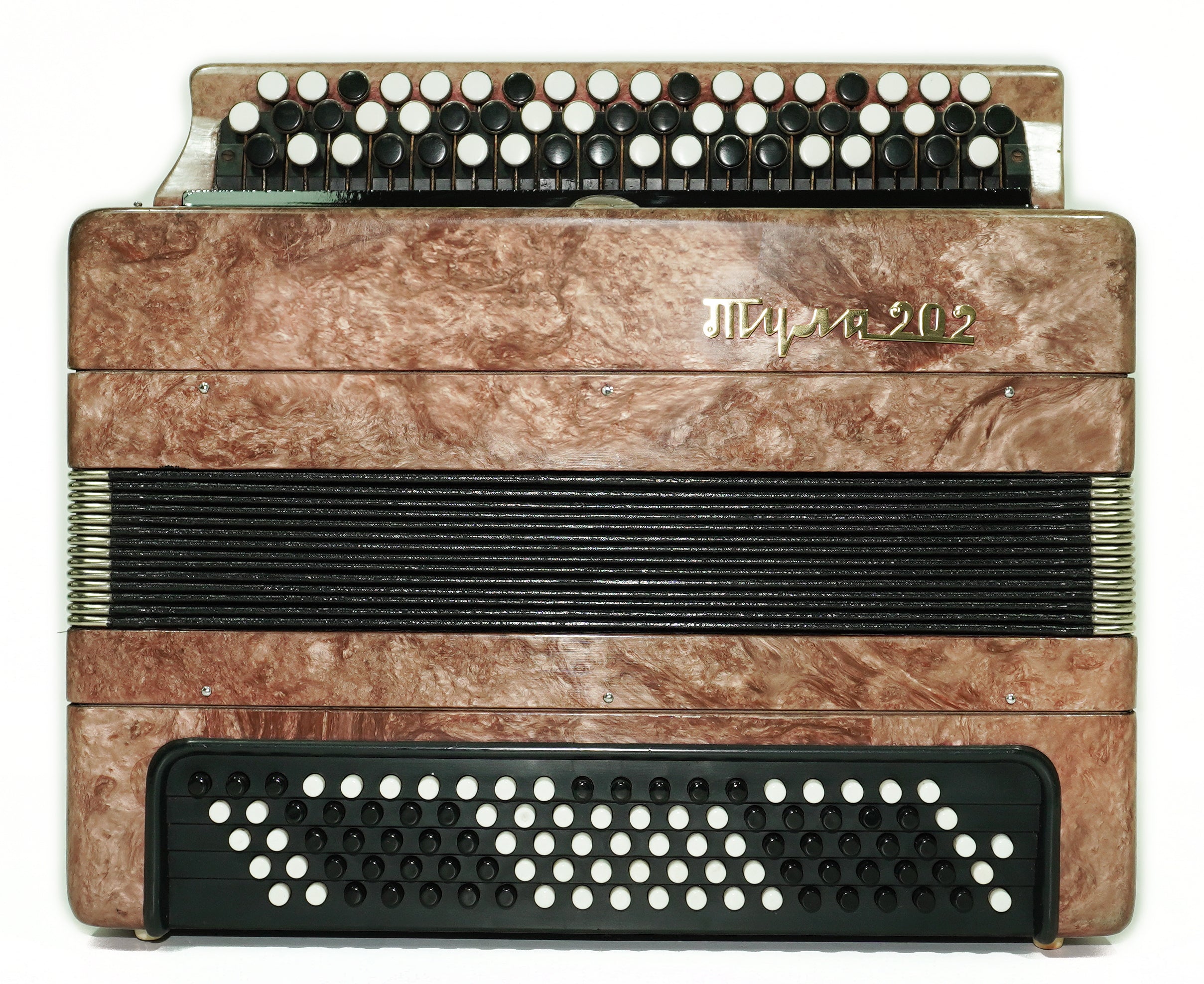 Tulskiy Accordion Tula 202, 3 Row Chromatic Button Accordion, Russian Bayan B System, New Straps and Soft Case, Soviet Garmoshka, 2637