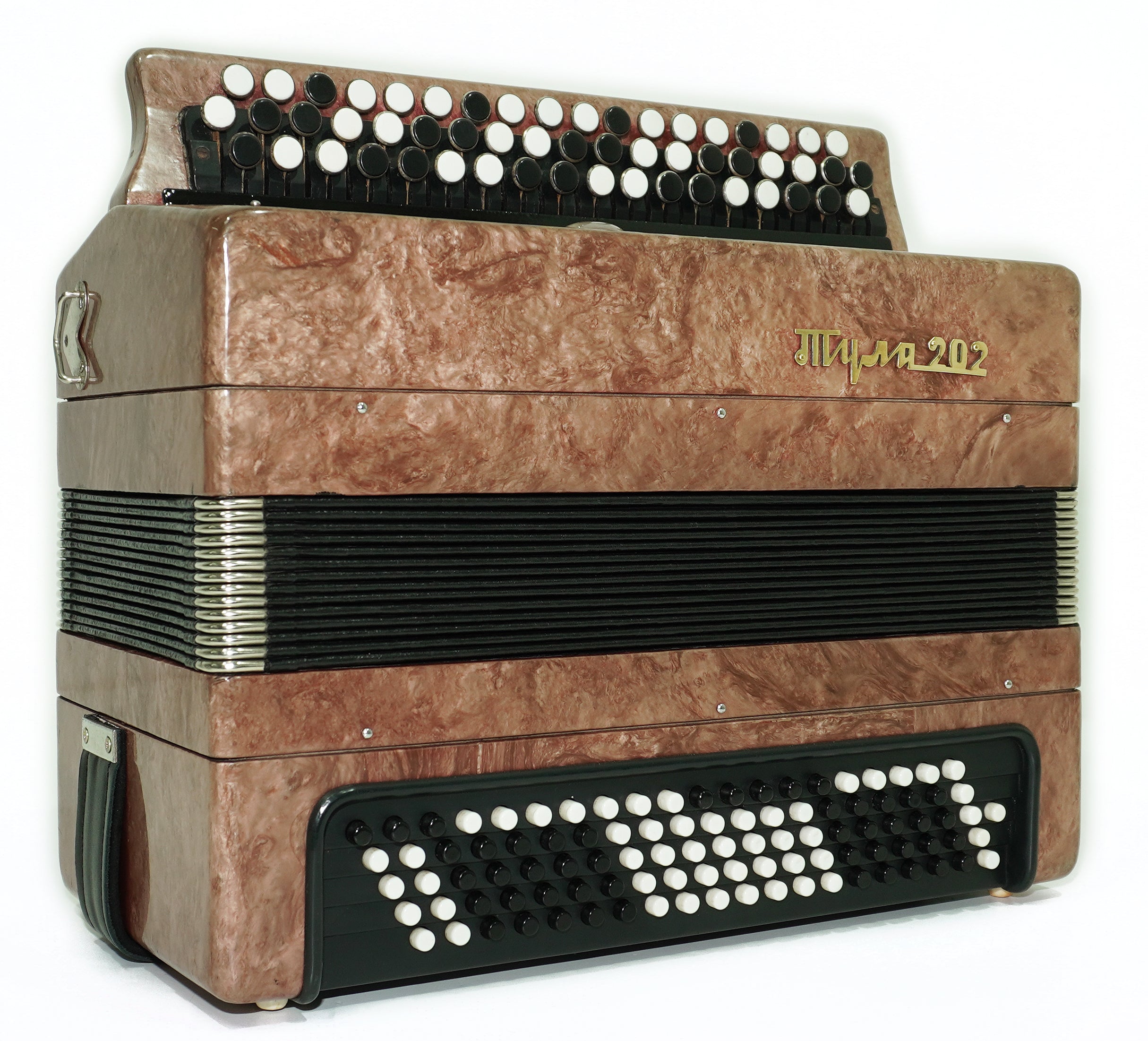 Tulskiy Accordion Tula 202, 3 Row Chromatic Button Accordion, Russian Bayan B System, New Straps and Soft Case, Soviet Garmoshka, 2637
