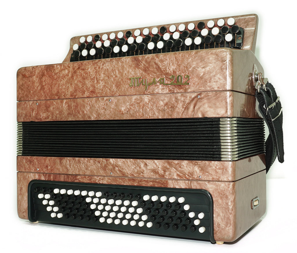 Tulskiy Accordion Tula 202, 3 Row Chromatic Button Accordion, Russian Bayan B System, New Straps and Soft Case, Soviet Garmoshka, 2637
