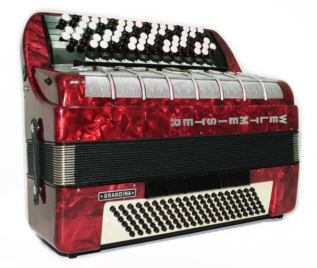 Weltmeister Grandina Button Accordion 120 Bass, made in Germany, 5 Row Bayan B Griff, Straps and Soft Case, Vintage Professional Accordion, 2642