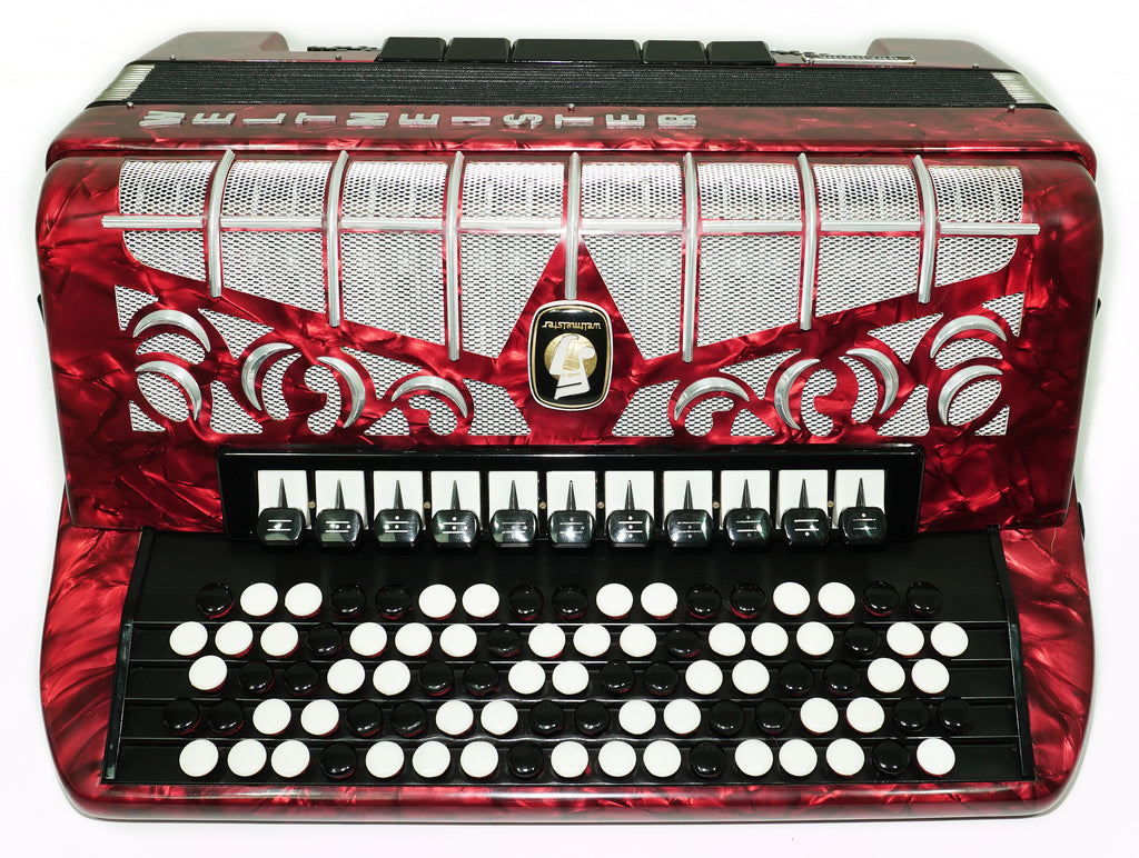 Weltmeister Grandina Button Accordion 120 Bass, made in Germany, 5 Row Bayan B Griff, Straps and Soft Case, Vintage Professional Accordion, 2642