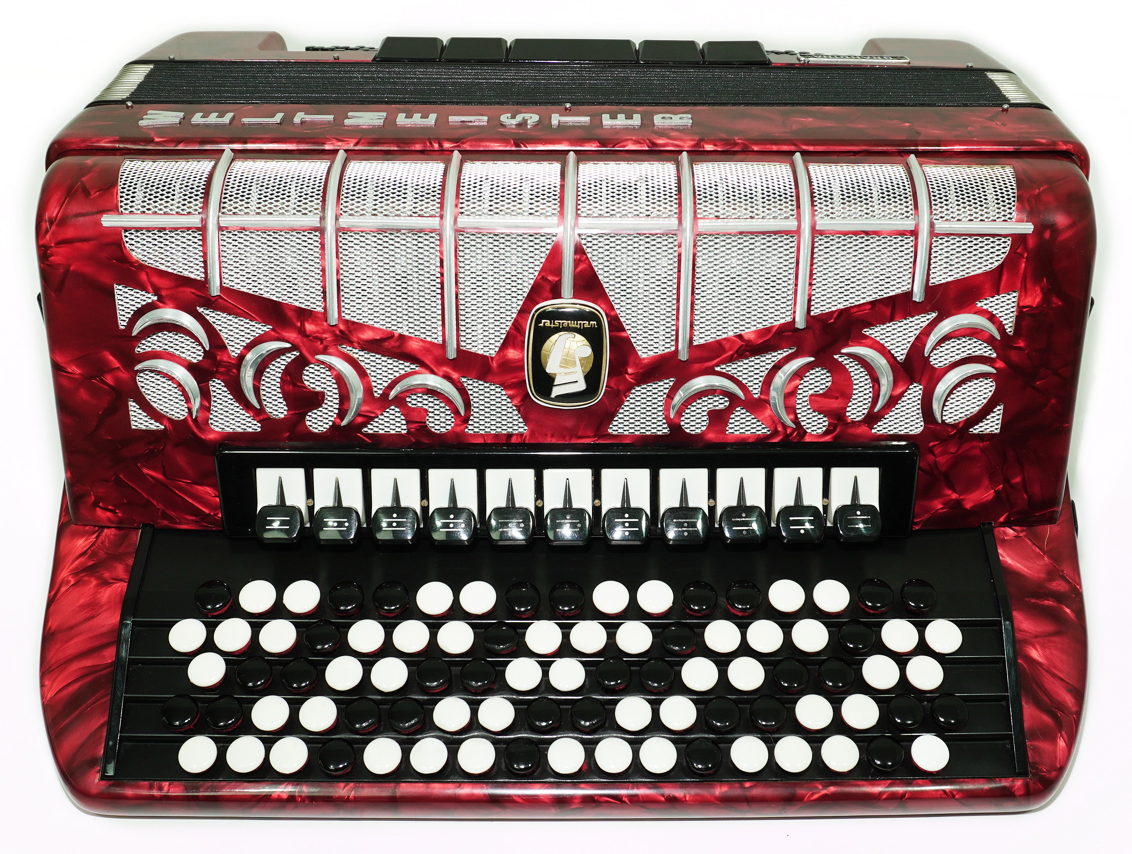 Weltmeister Grandina Button Accordion 120 Bass, made in Germany, 5 Row Bayan B Griff, Straps and Soft Case, Vintage Professional Accordion, 2642
