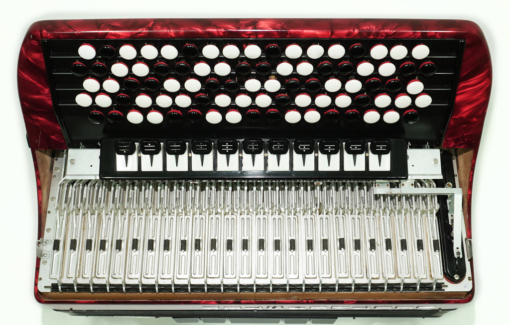 Weltmeister Grandina Button Accordion 120 Bass, made in Germany, 5 Row Bayan B Griff, Straps and Soft Case, Vintage Professional Accordion, 2642