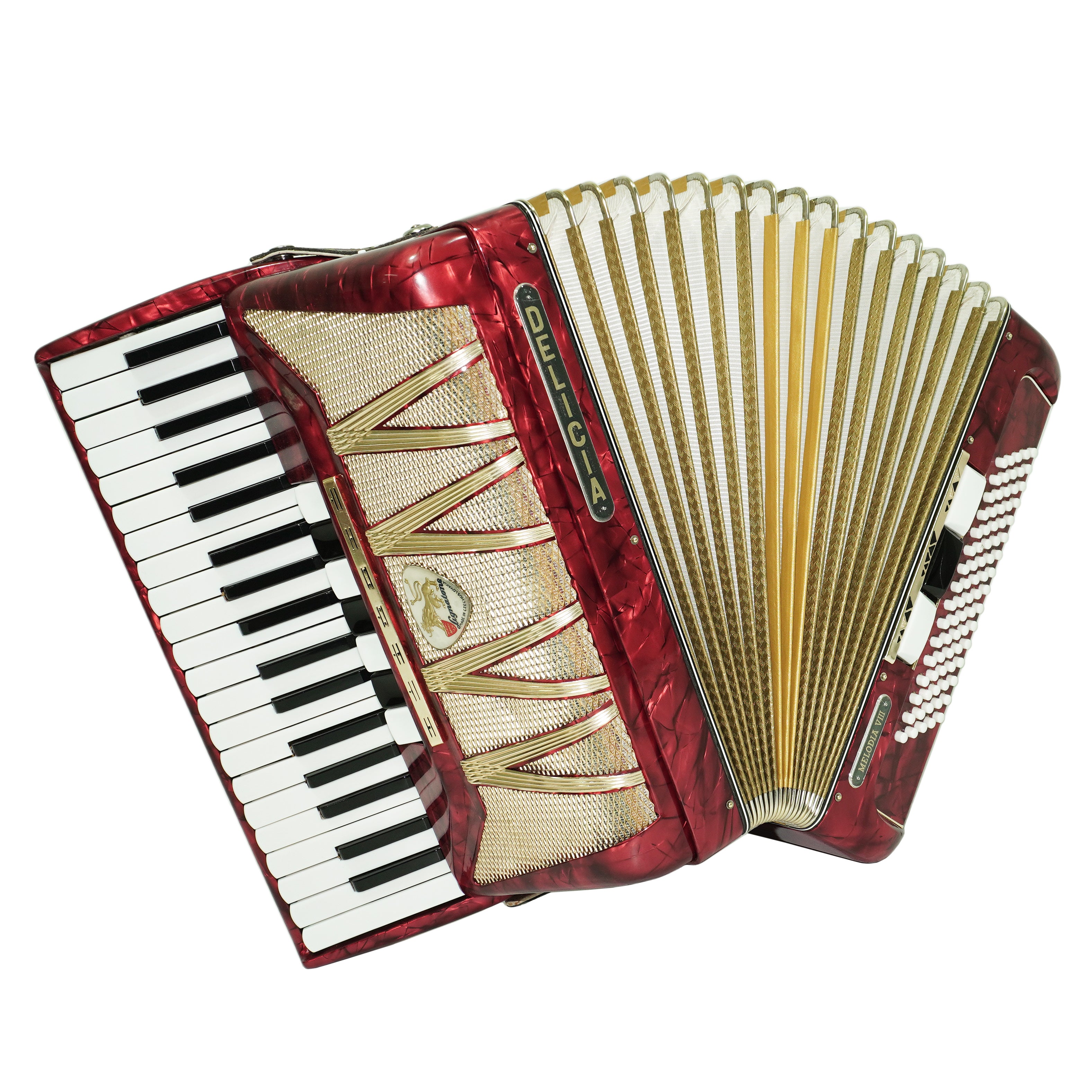 Vintage Lignatone Delicia Melodia VIII Pianoakkordeon 80 Bässe, hergestellt in der Tschechoslowakei, neue Riemen, originales Tasteninstrument, 2647