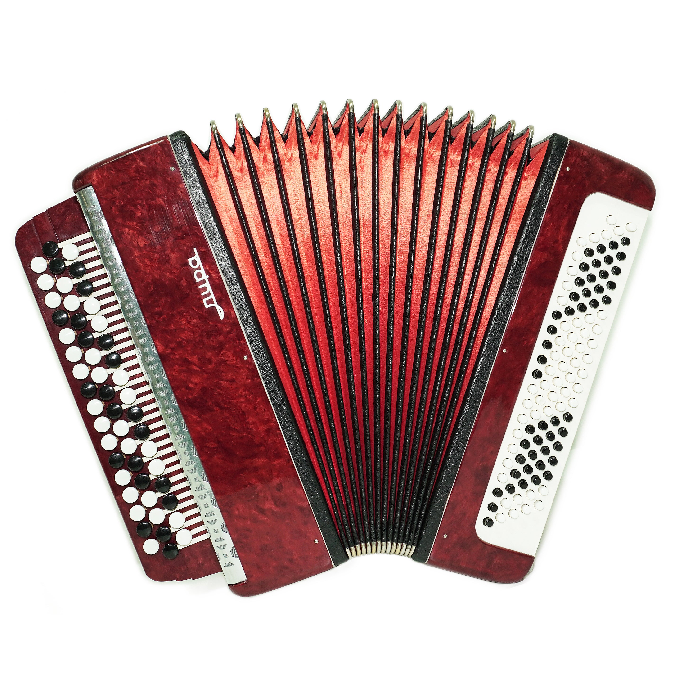 Chromatic Button Accordion 100 Bass 3 Row Bayan Lightweight, Stradella B System, with New Straps, 2656