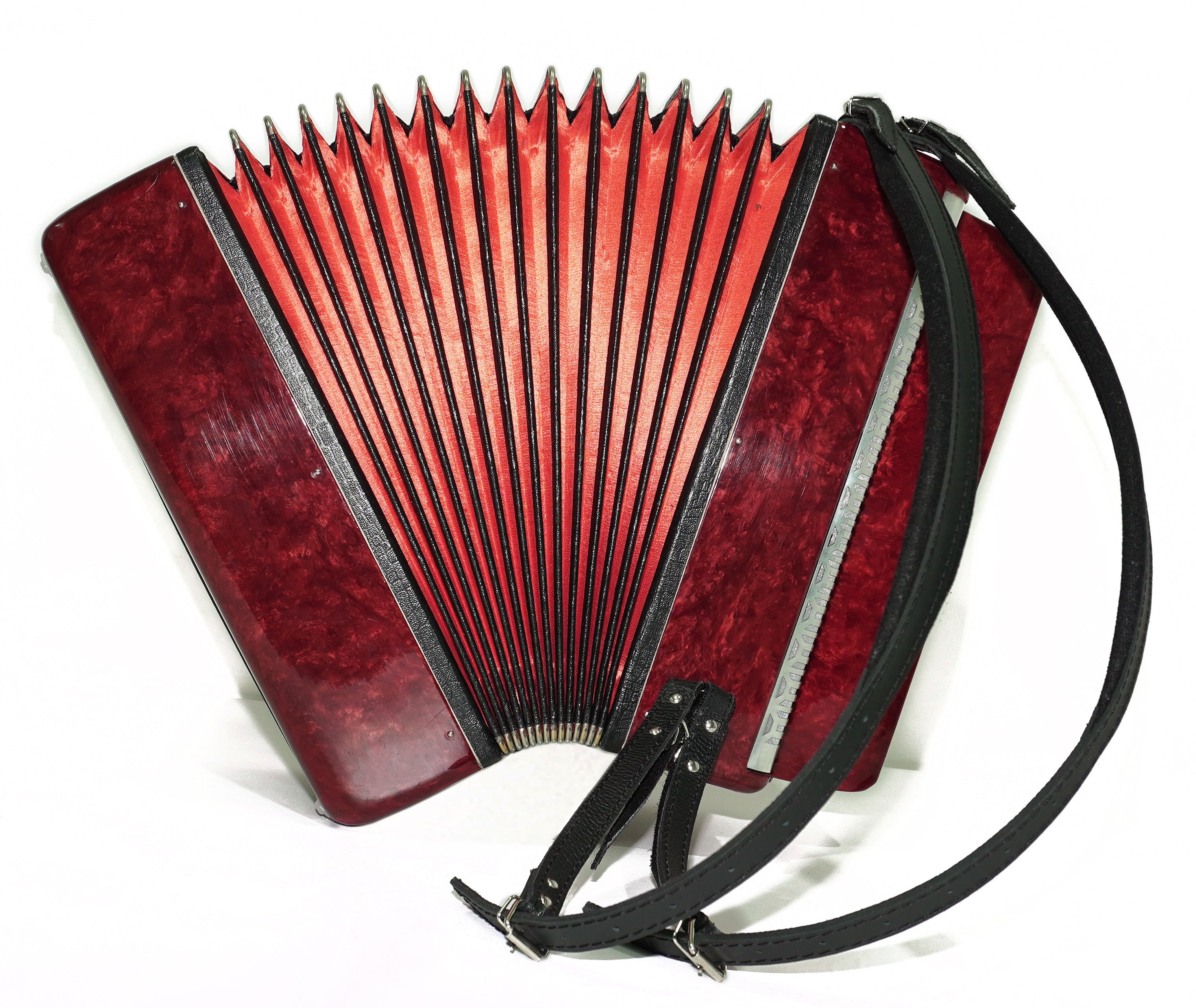 Chromatic Button Accordion 100 Bass 3 Row Bayan Lightweight, Stradella B System, with New Straps, 2656