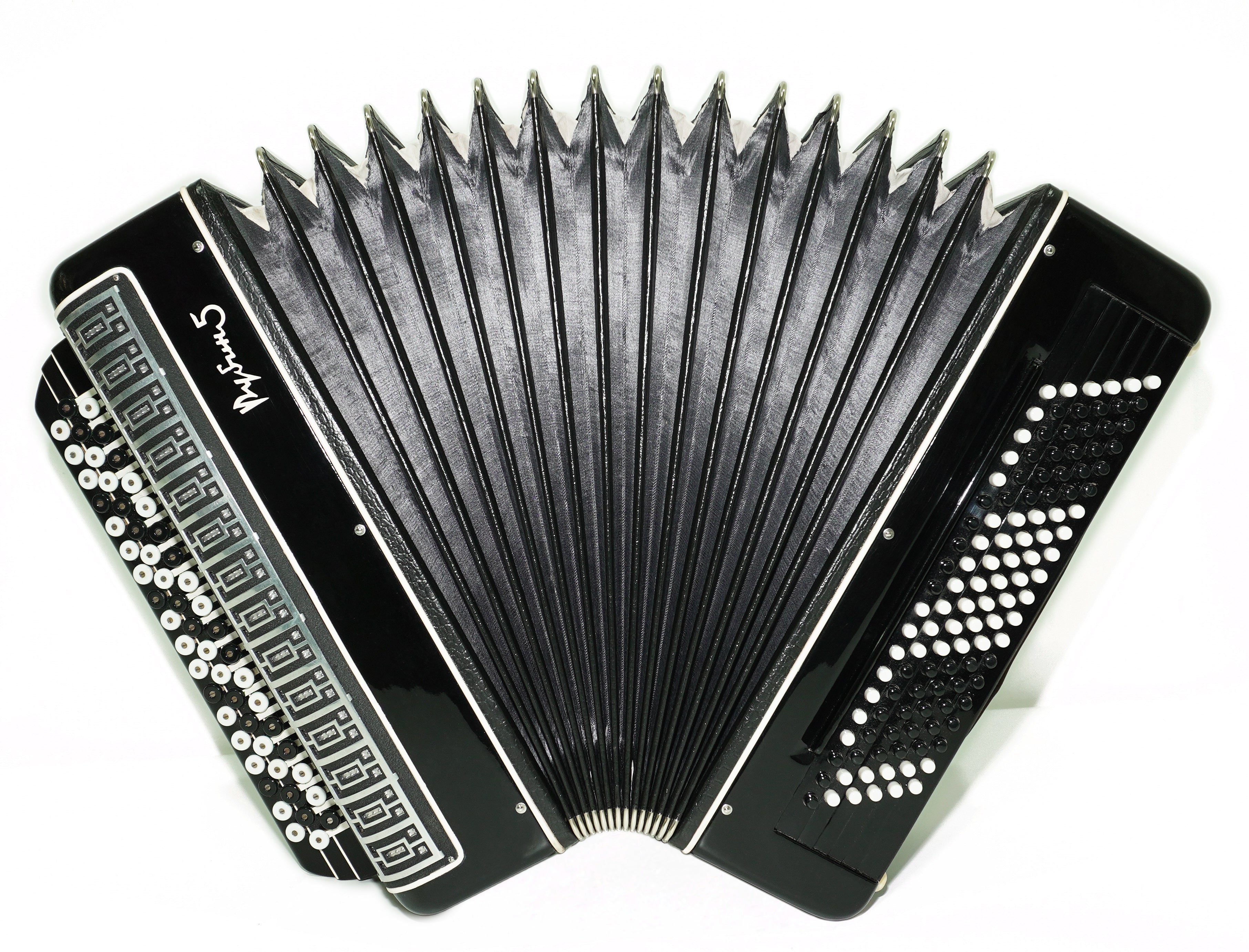 Converter Bayan Rubin 5 Free Bass und Stradella, 120-Bass-Knopfakkordeon, russisches Vintage-Bajan-Akkordeon, mit Riemen und Hartschalenkoffer, 2650